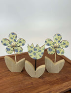 Blue Floral Wooden Decor Set (Set of 3)