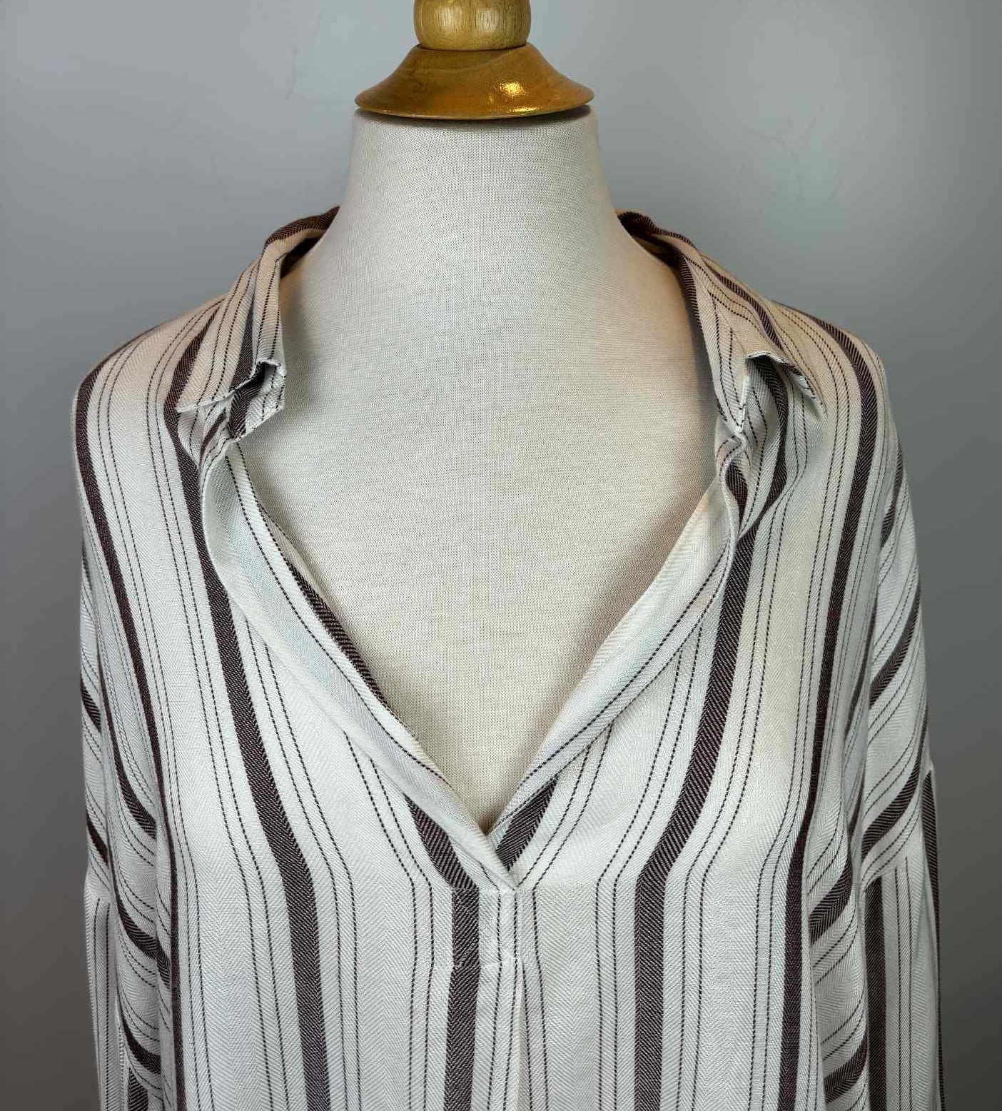 Perch by Blu-Pepper Striped Button-Front Blouse – 2XL