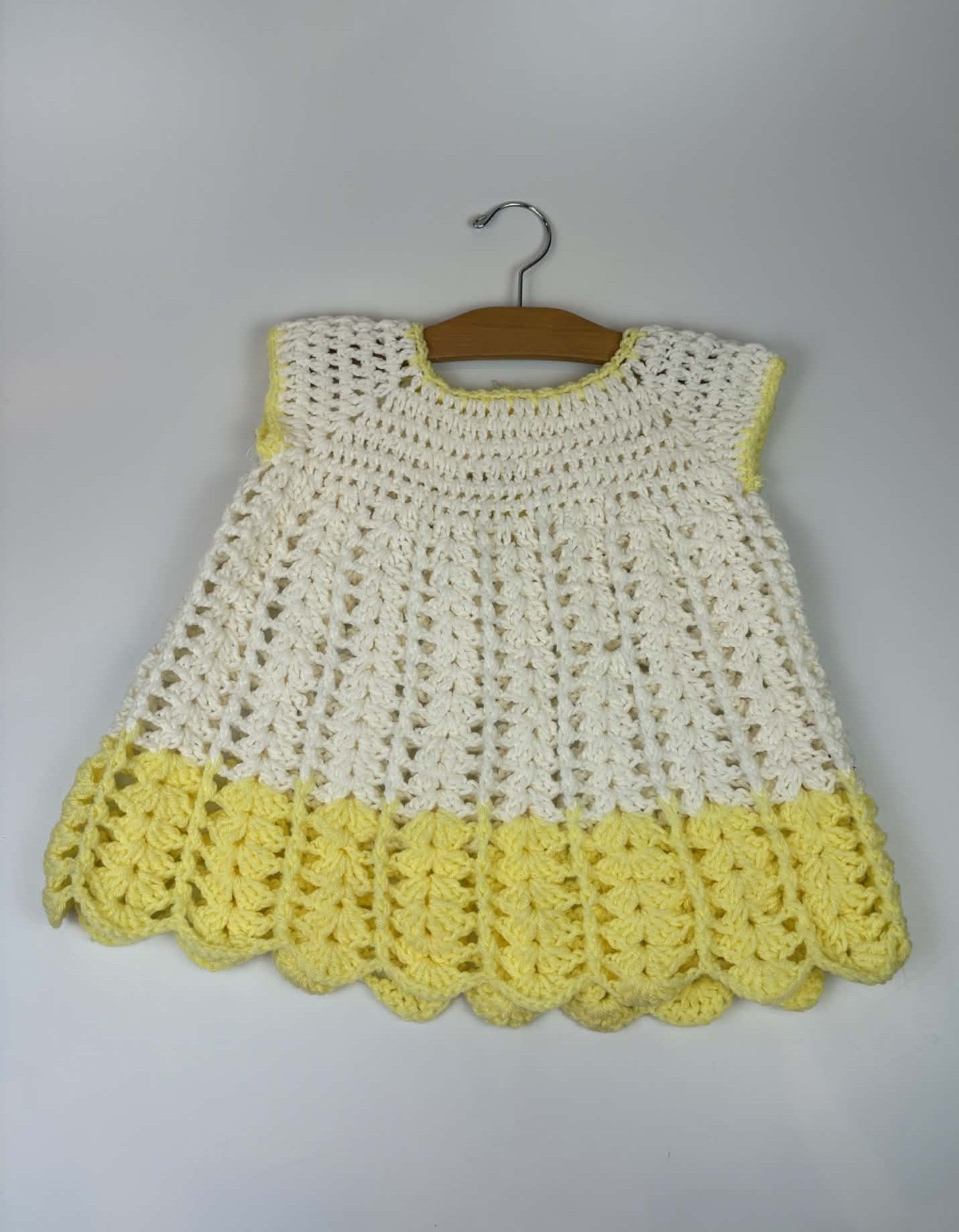 Hand-Crocheted Yellow & White Dress – Toddler Est. 2T-3T