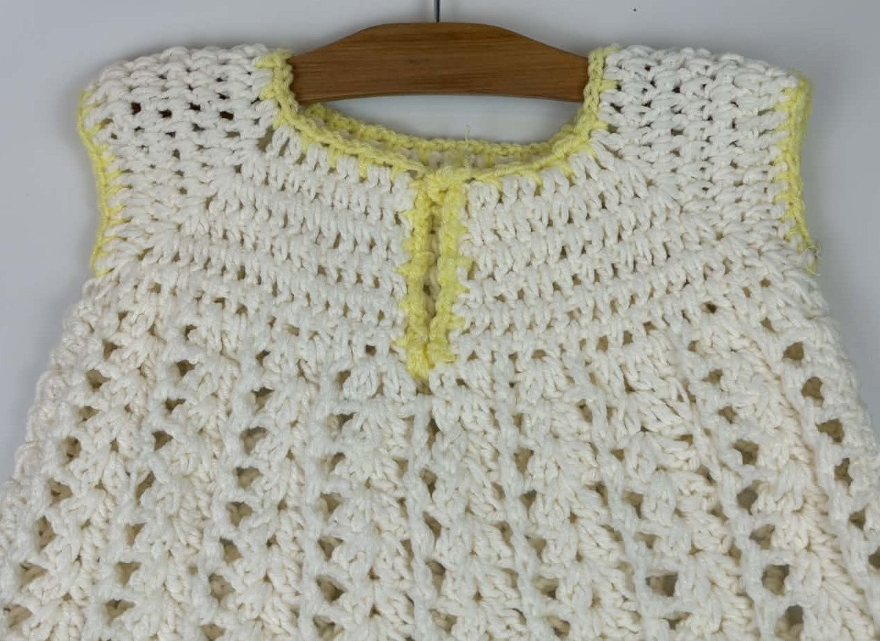Hand-Crocheted Yellow & White Dress – Toddler Est. 2T-3T