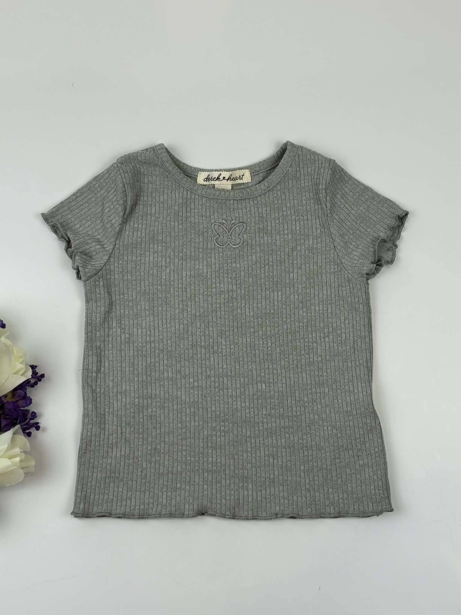 Derek Heart Butterfly Ribbed Top – 2T