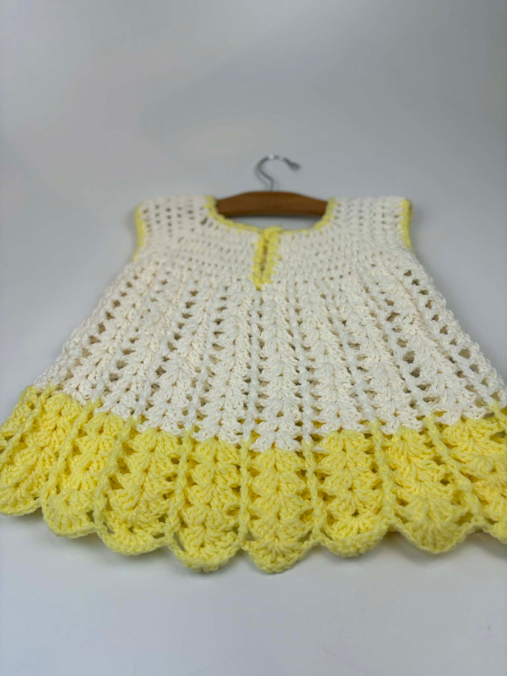 Hand-Crocheted Yellow & White Dress – Toddler Est. 2T-3T