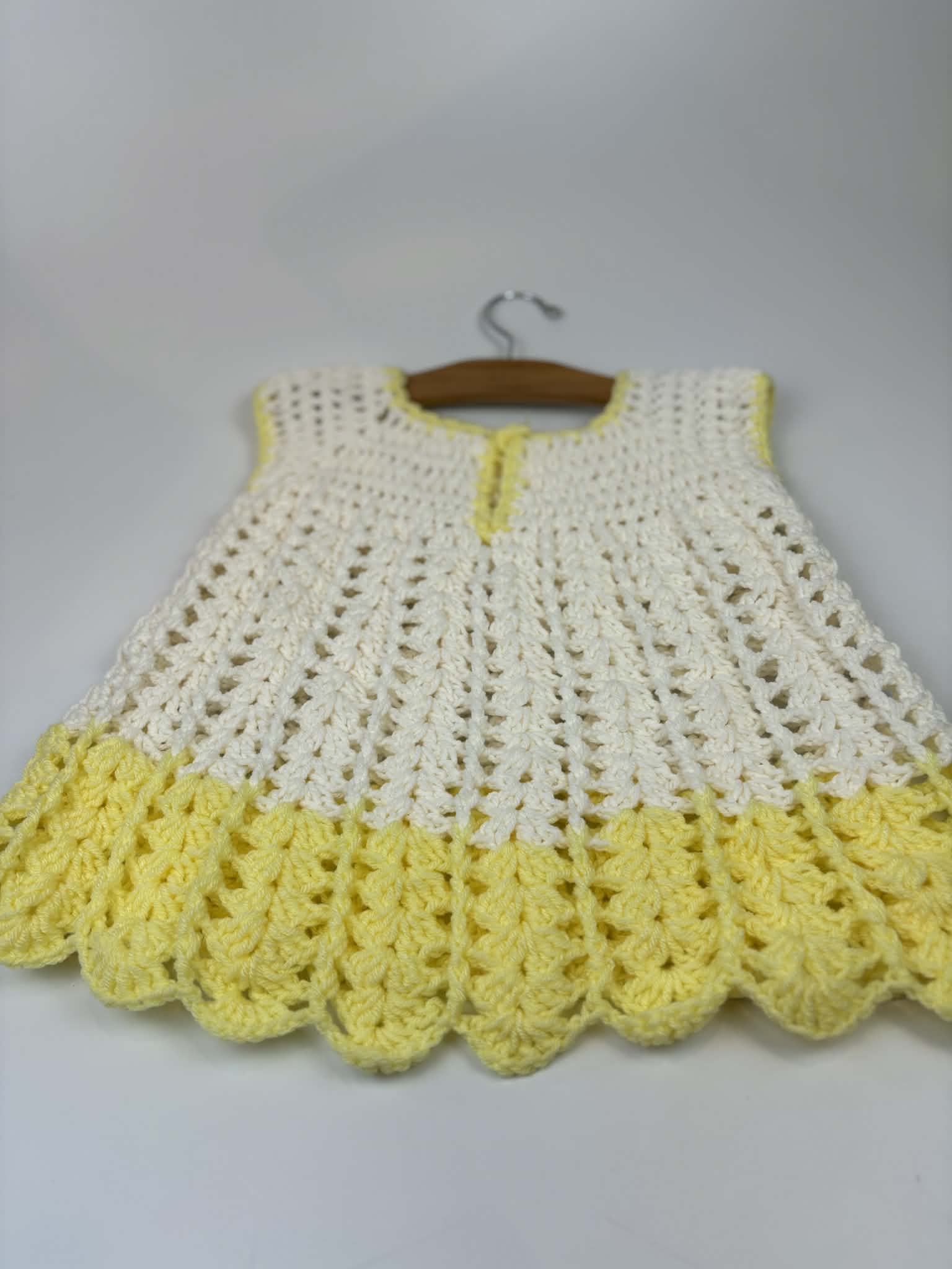 Hand-Crocheted Yellow & White Dress – Toddler Est. 2T-3T