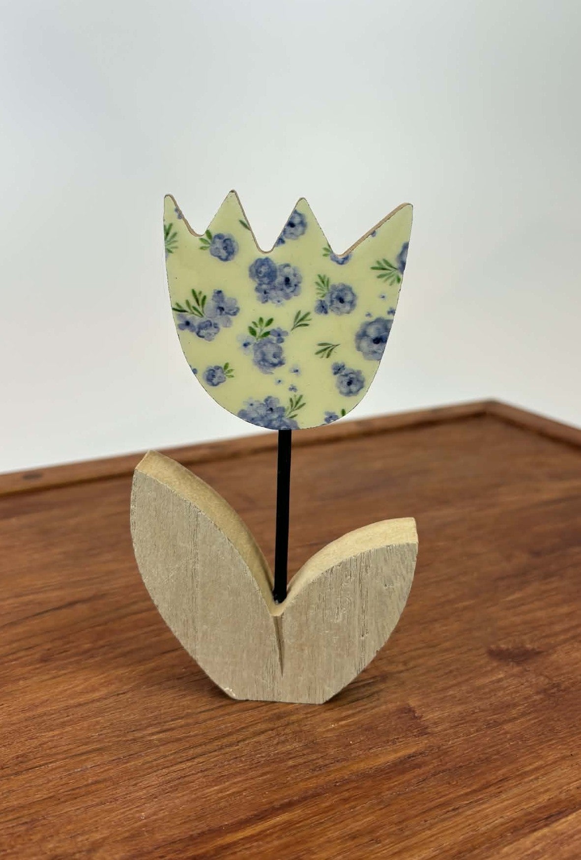 Blue Floral Wooden Decor Set (Set of 3)