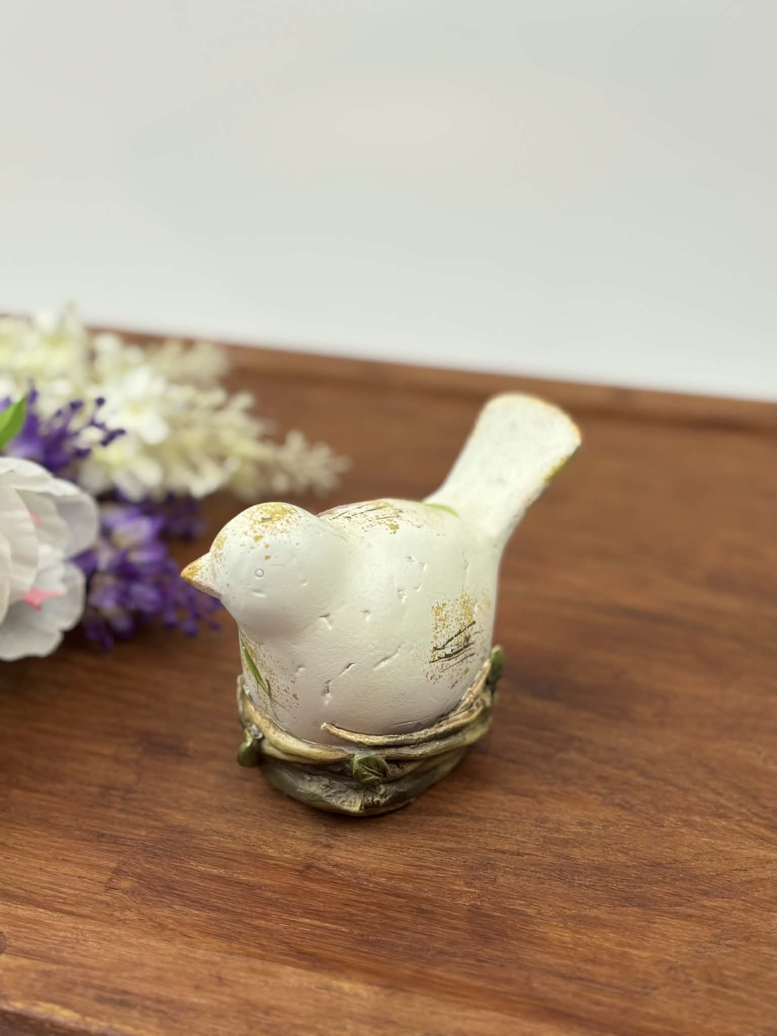Hand-Painted Floral Bird Figurine