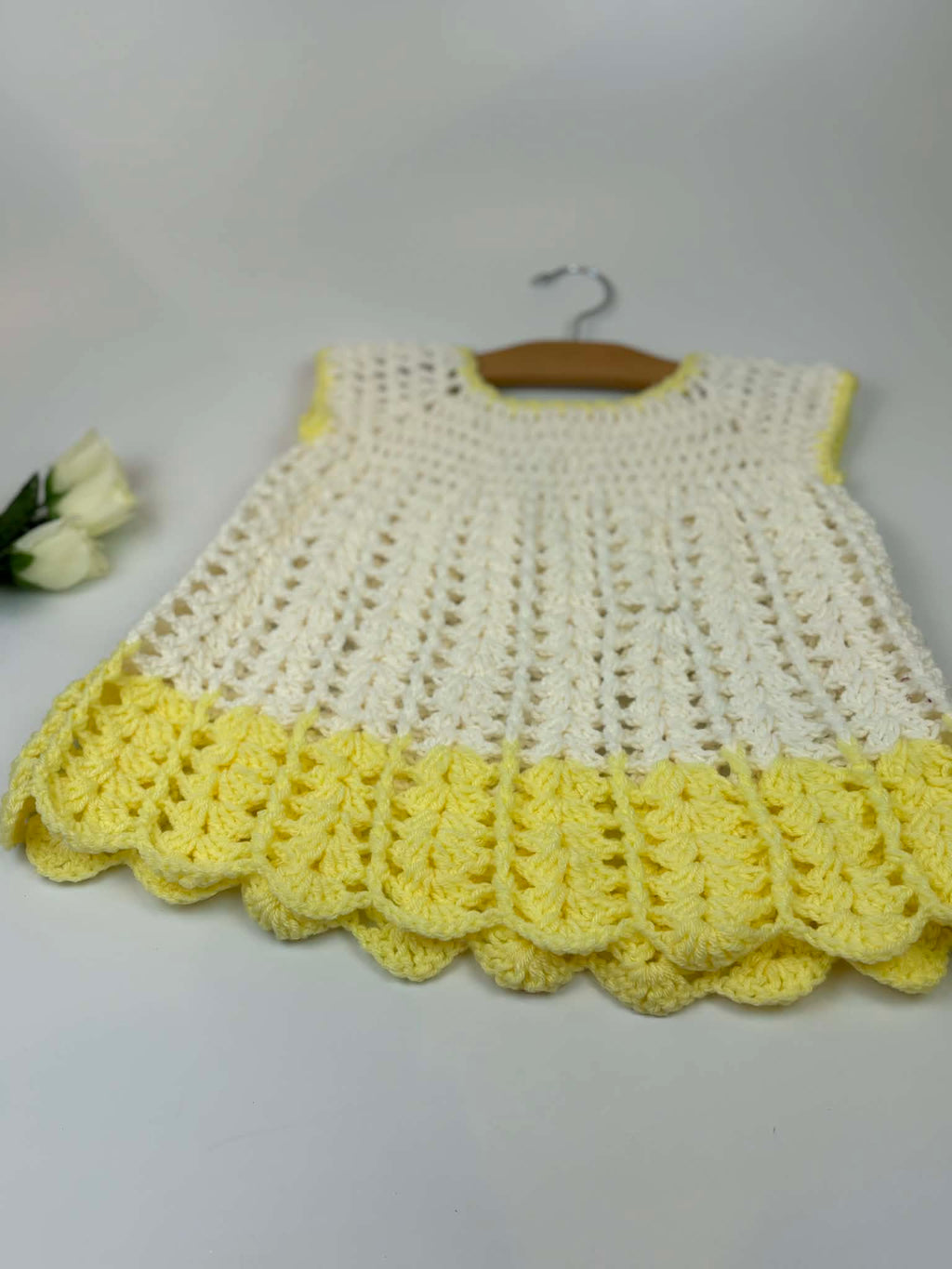 Hand-Crocheted Yellow & White Dress – Toddler Est. 2T-3T