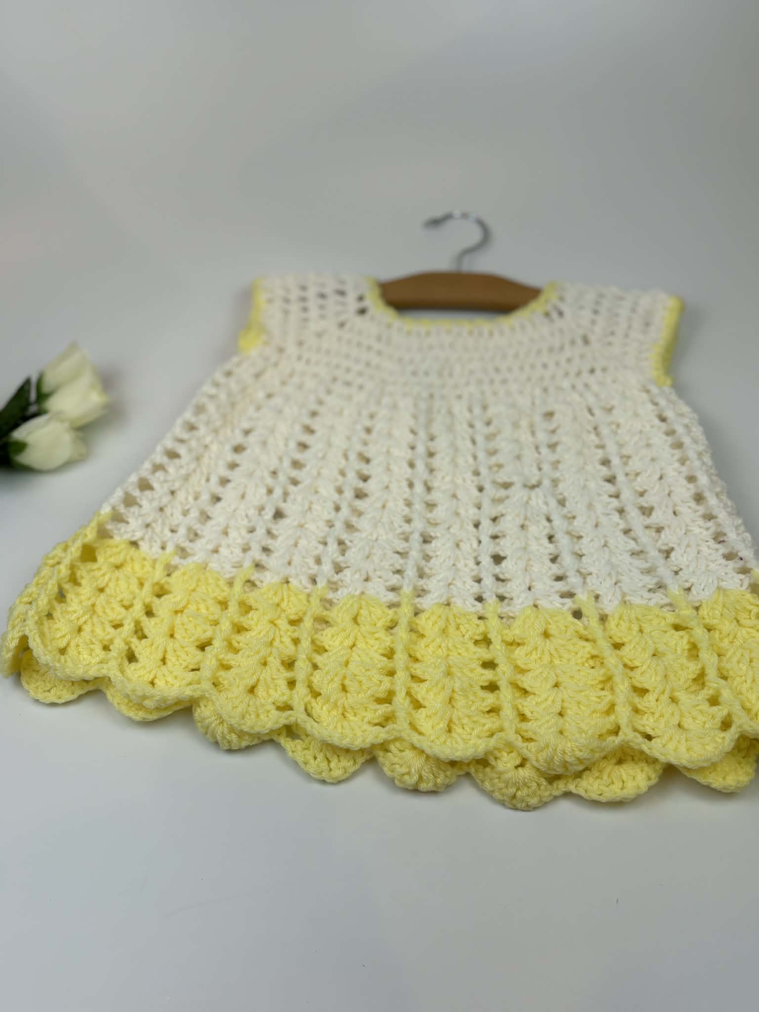 Hand-Crocheted Yellow & White Dress – Toddler Est. 2T-3T