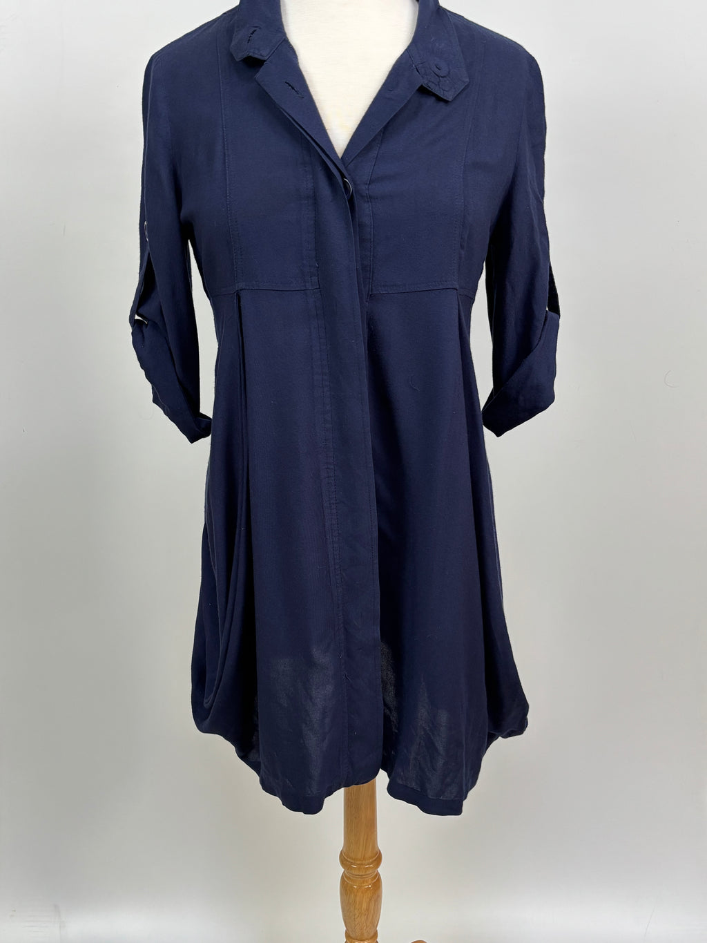 Navy Blue Button-Front Longline Shirt Jacket – Size Large