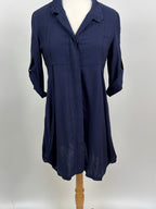 Navy Blue Button-Front Longline Shirt Jacket – Size Large