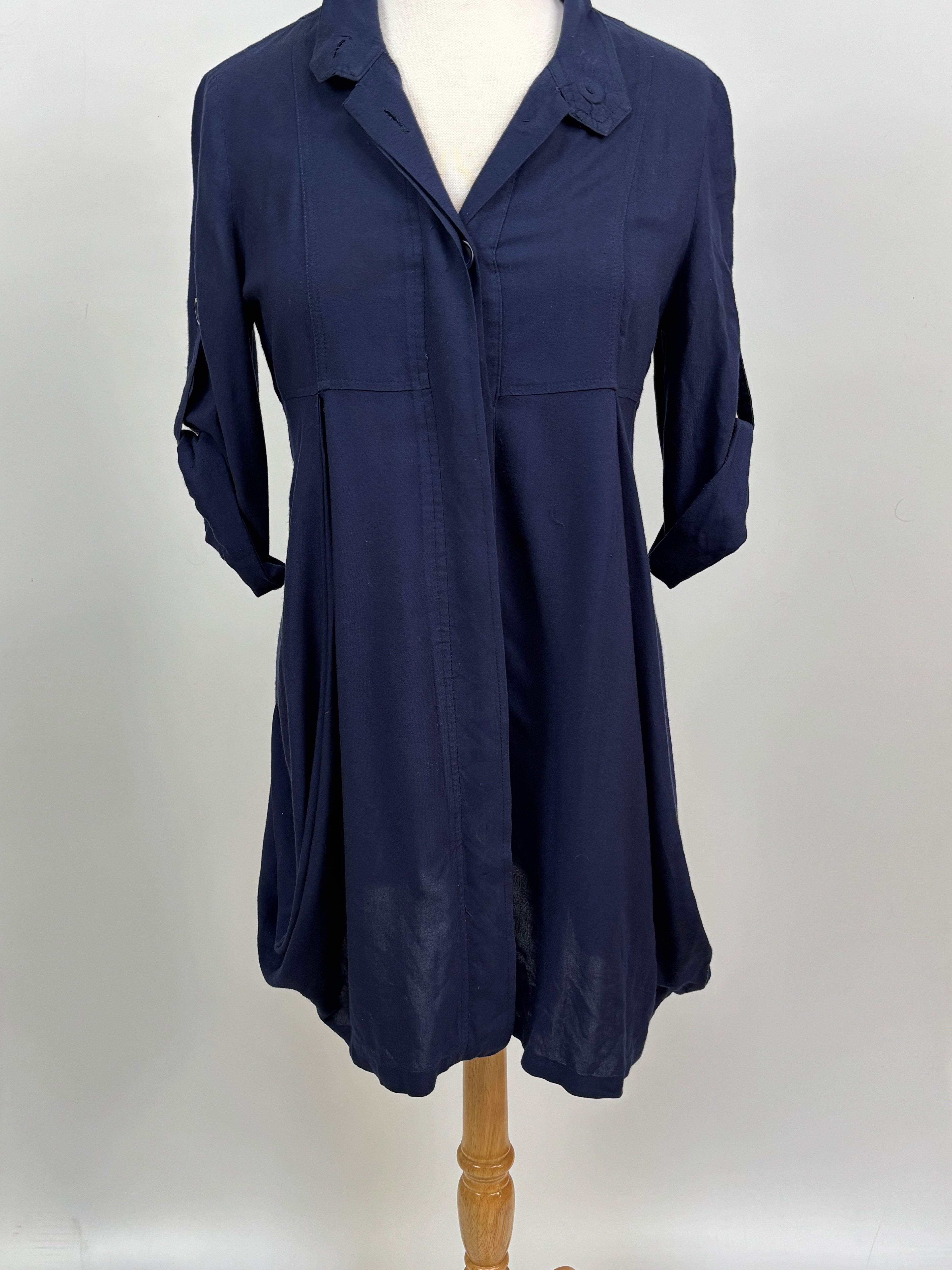 Navy Blue Button-Front Longline Shirt Jacket – Size Large