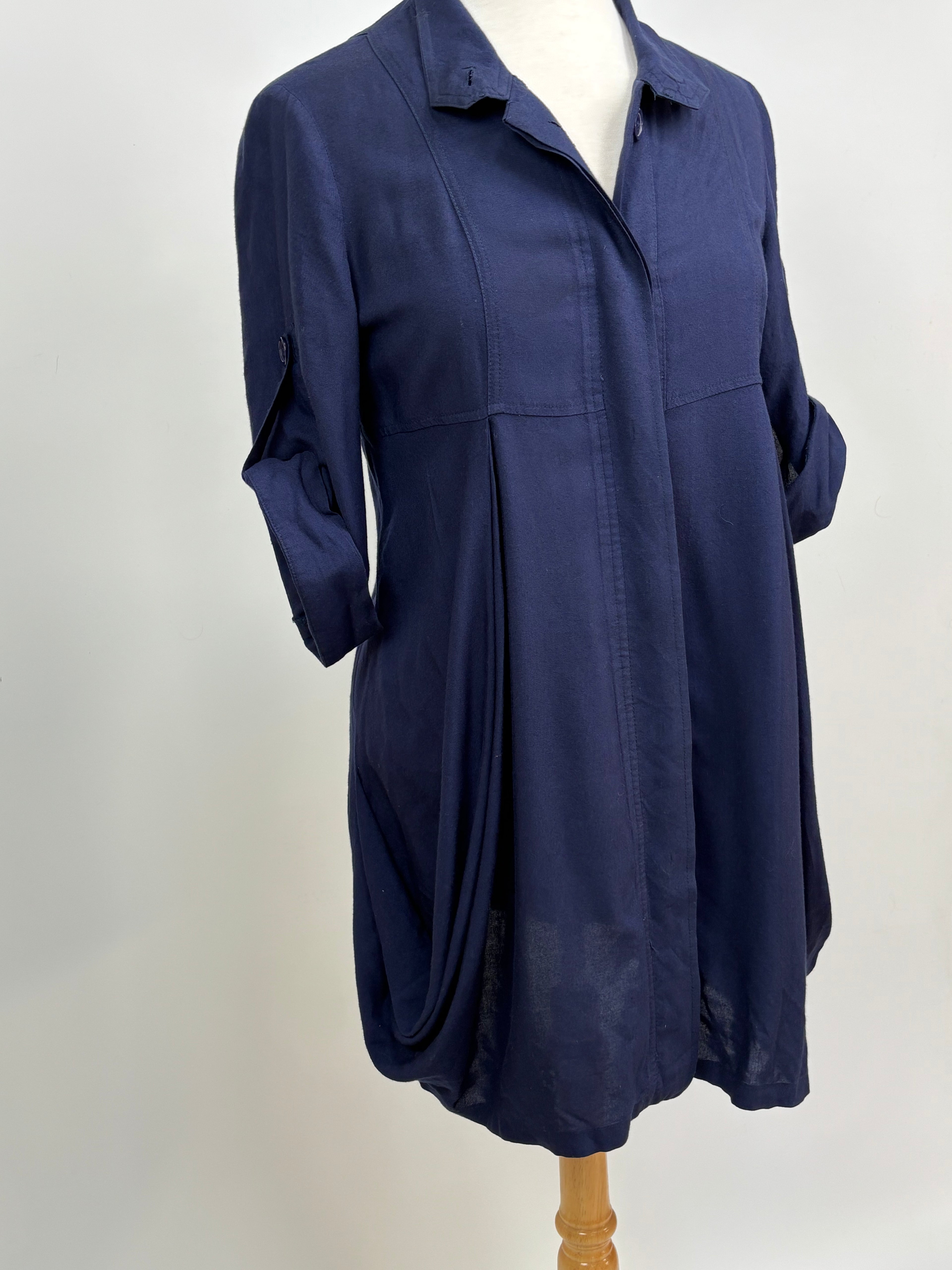 Navy Blue Button-Front Longline Shirt Jacket – Size Large