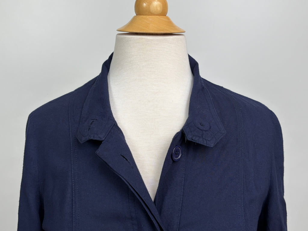 Navy Blue Button-Front Longline Shirt Jacket – Size Large