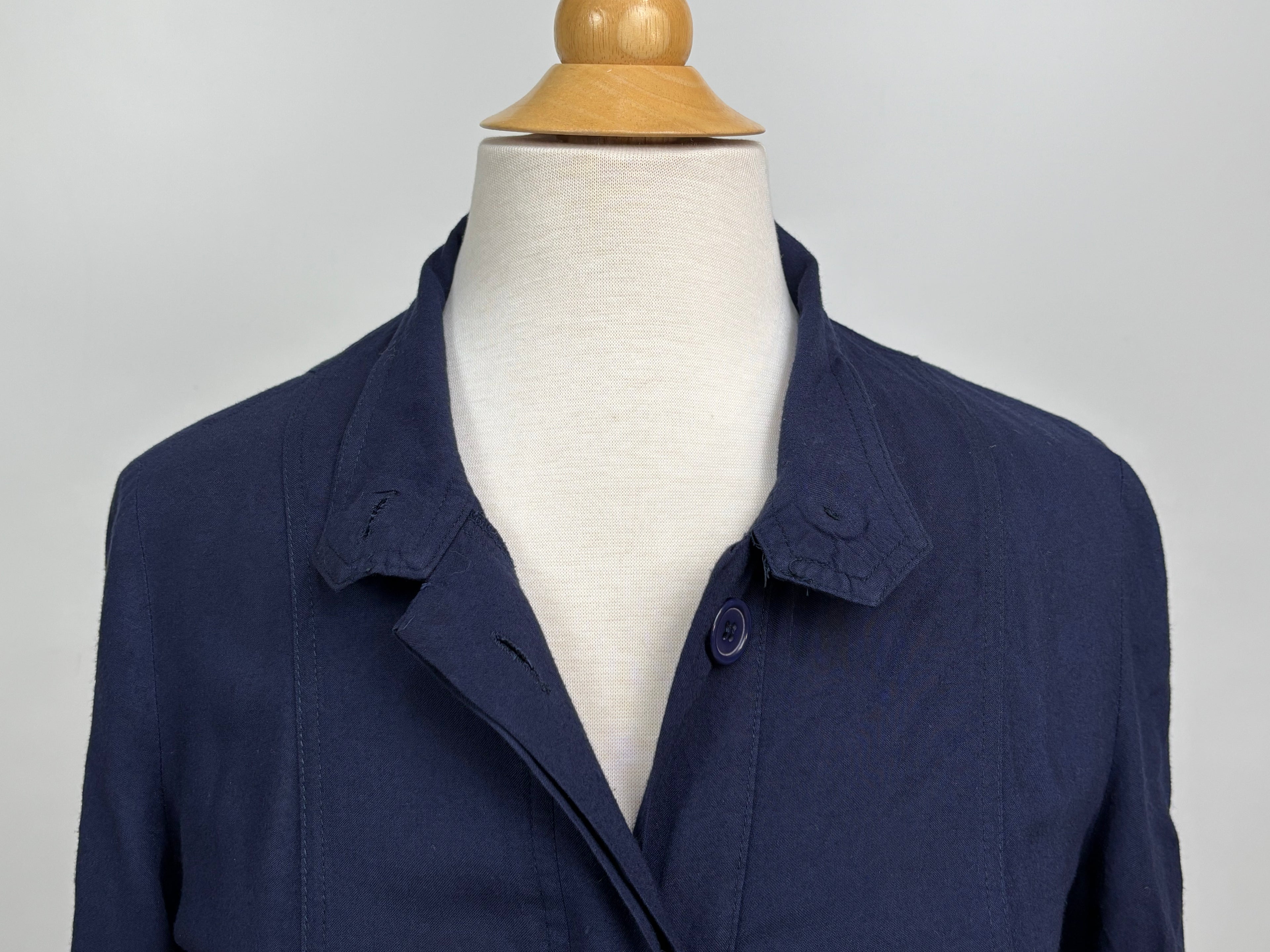 Navy Blue Button-Front Longline Shirt Jacket – Size Large