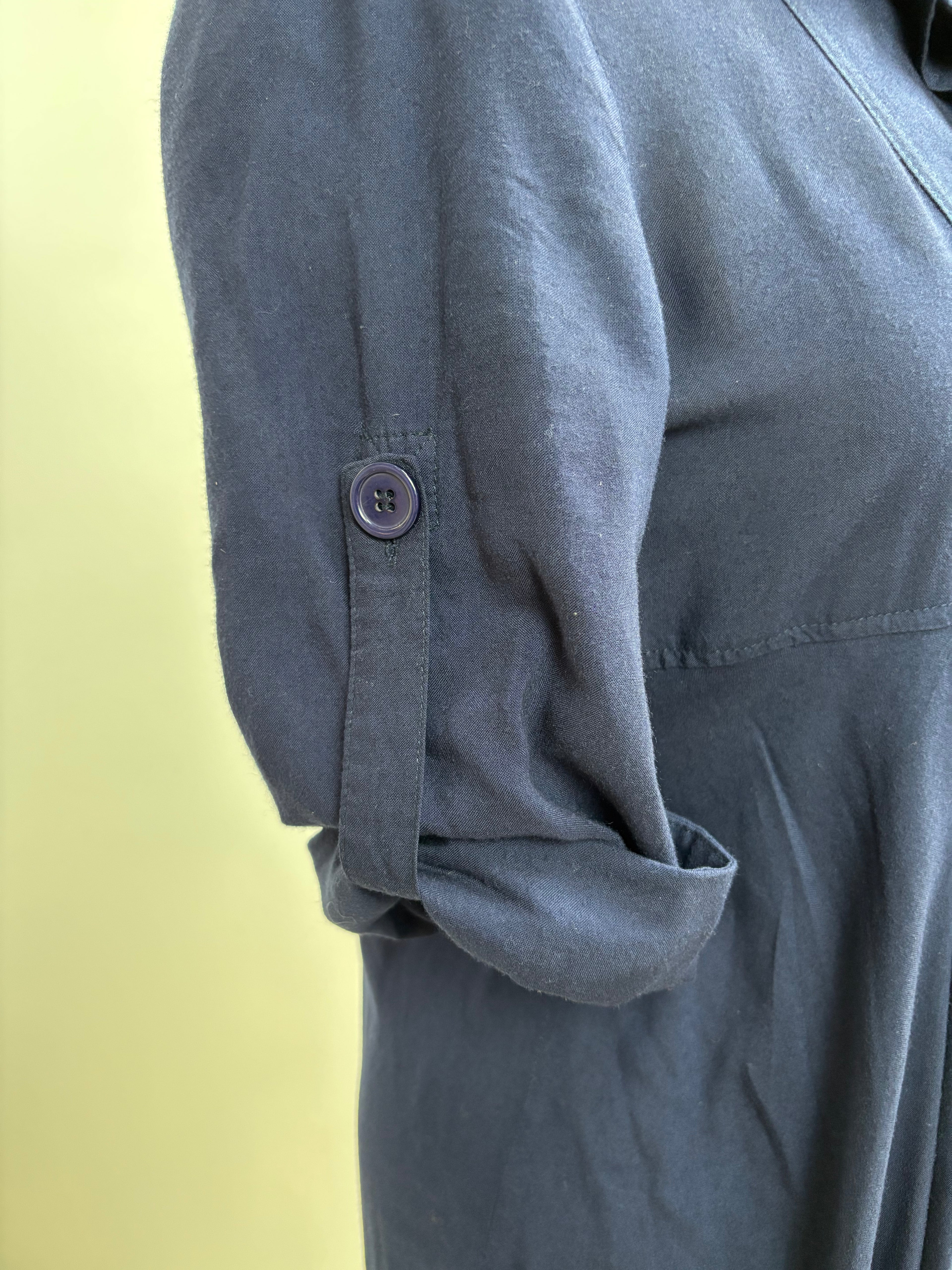 Navy Blue Button-Front Longline Shirt Jacket – Size Large