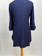 Navy Blue Button-Front Longline Shirt Jacket – Size Large