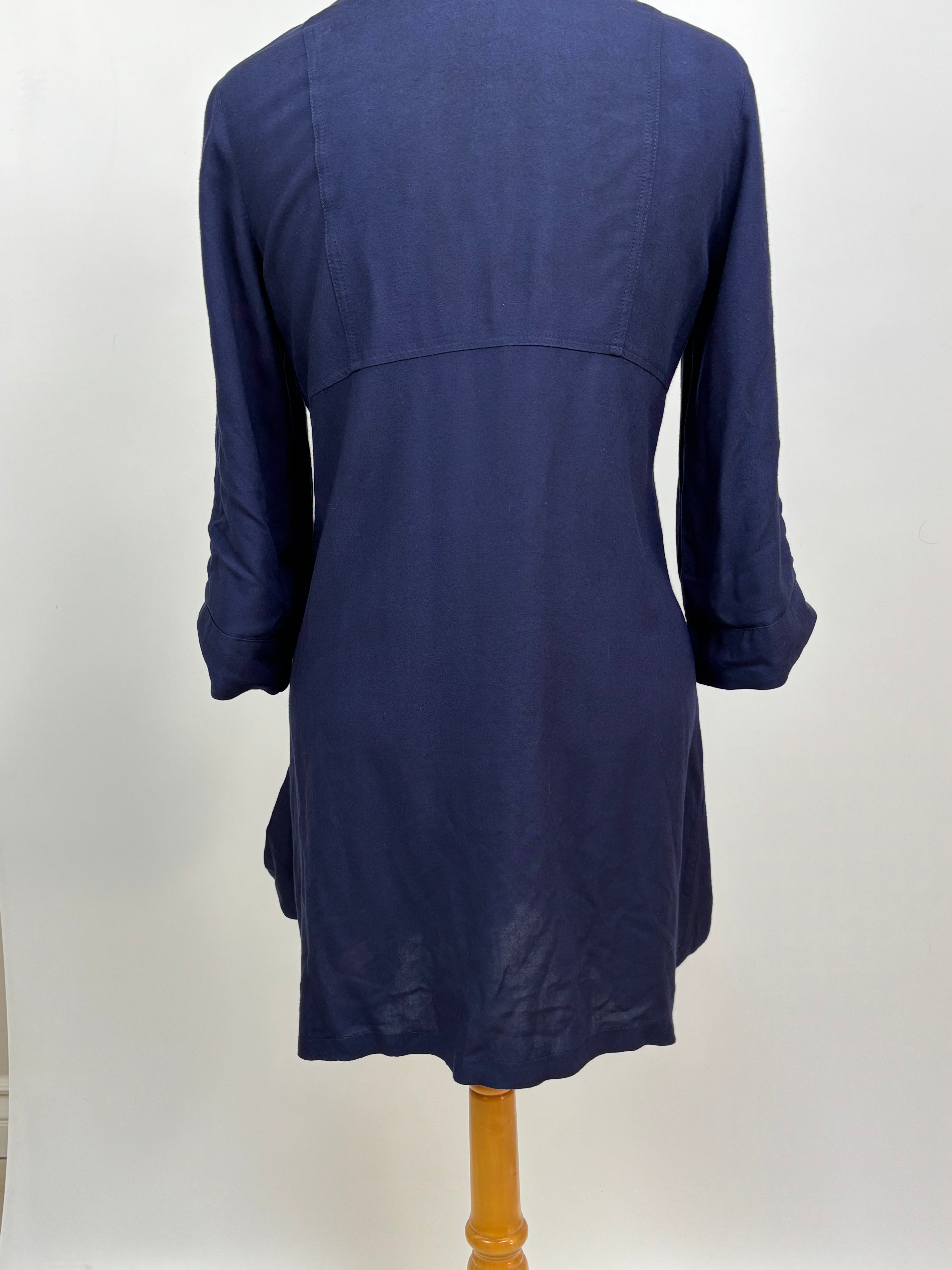 Navy Blue Button-Front Longline Shirt Jacket – Size Large