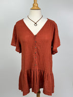 Little Lies Burnt Orange Cotton Ruffle Top – Size 12