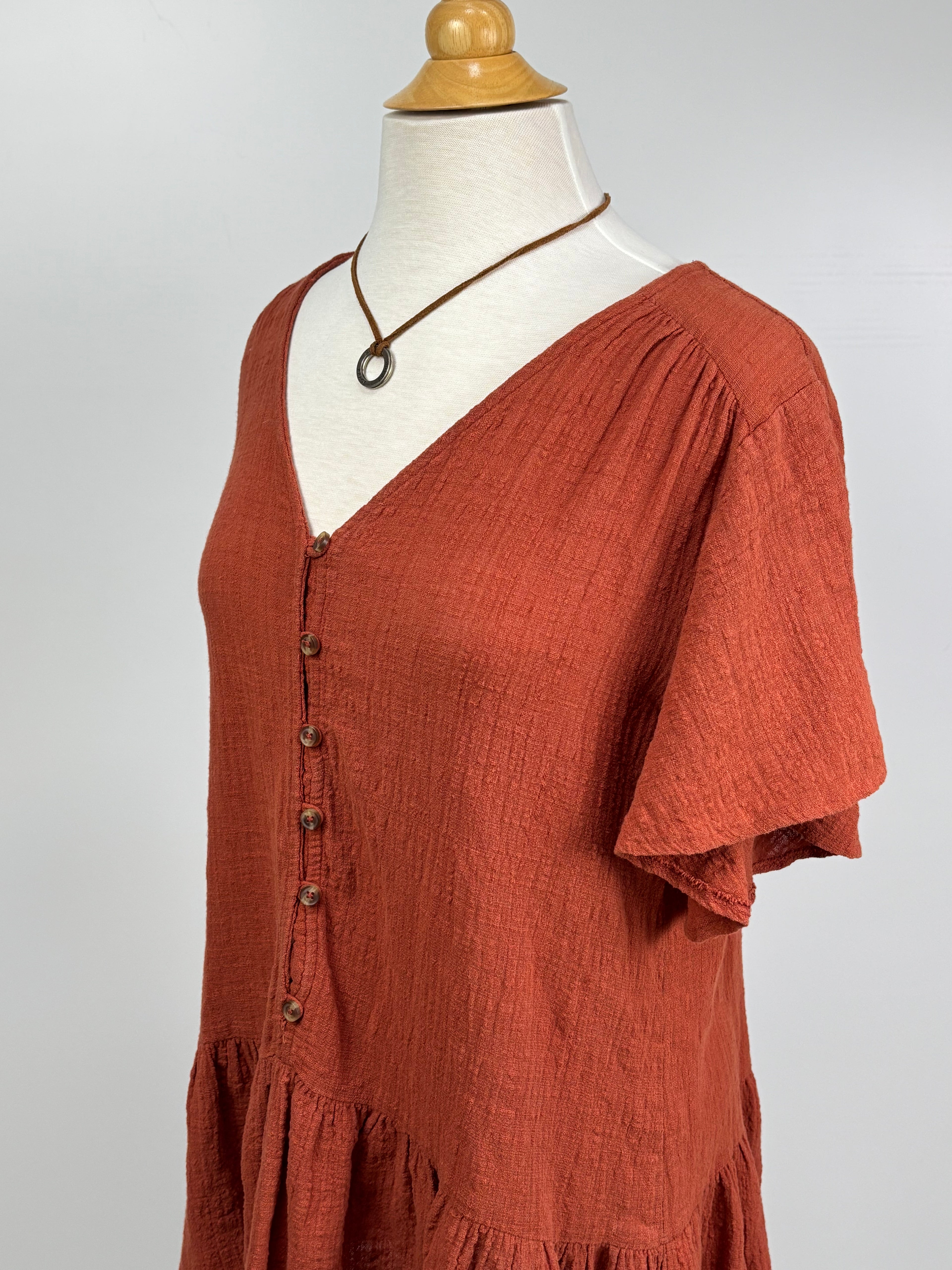 Little Lies Burnt Orange Cotton Ruffle Top – Size 12