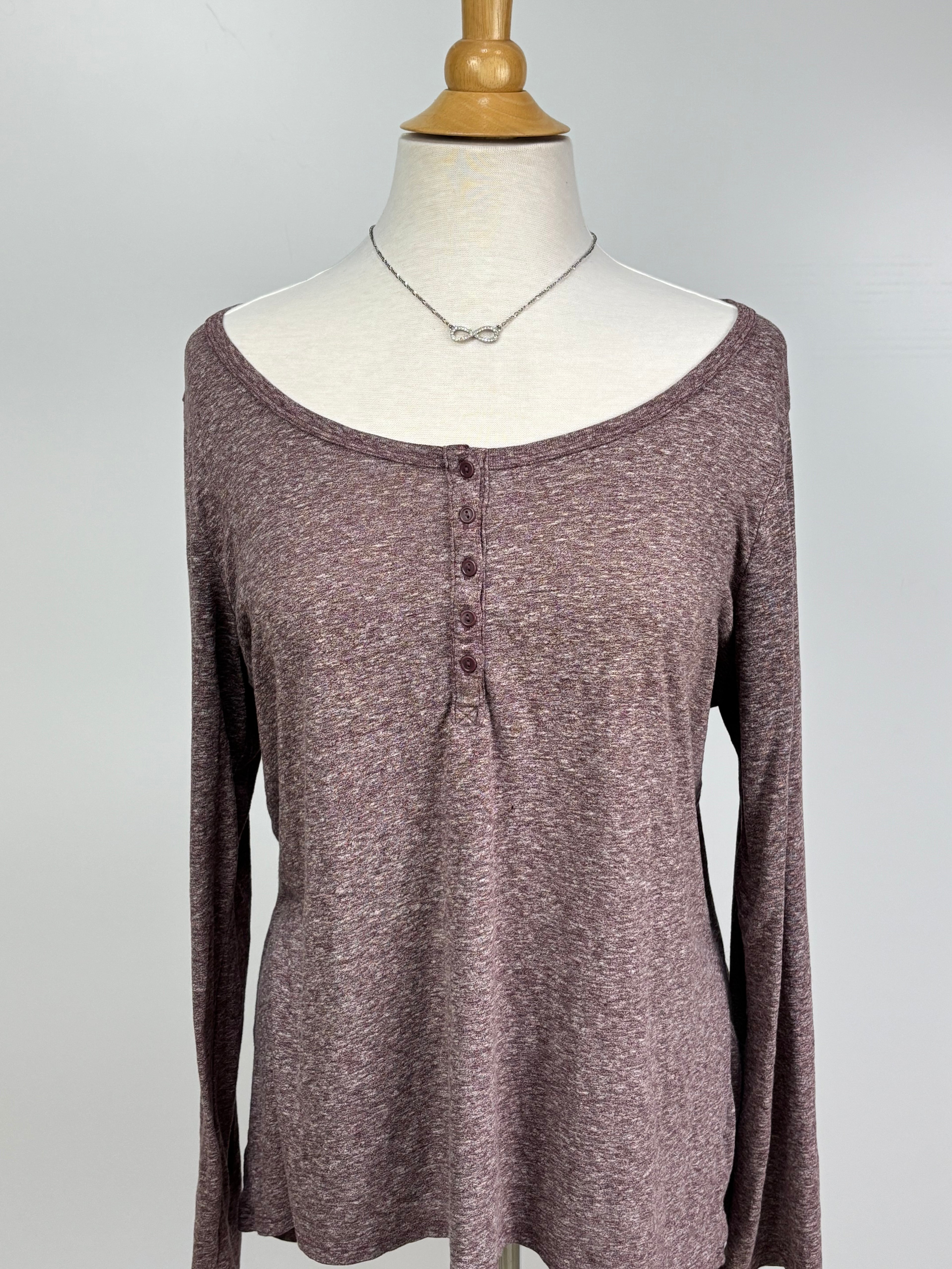 Purple Long Sleeve Henley Top – Size Large