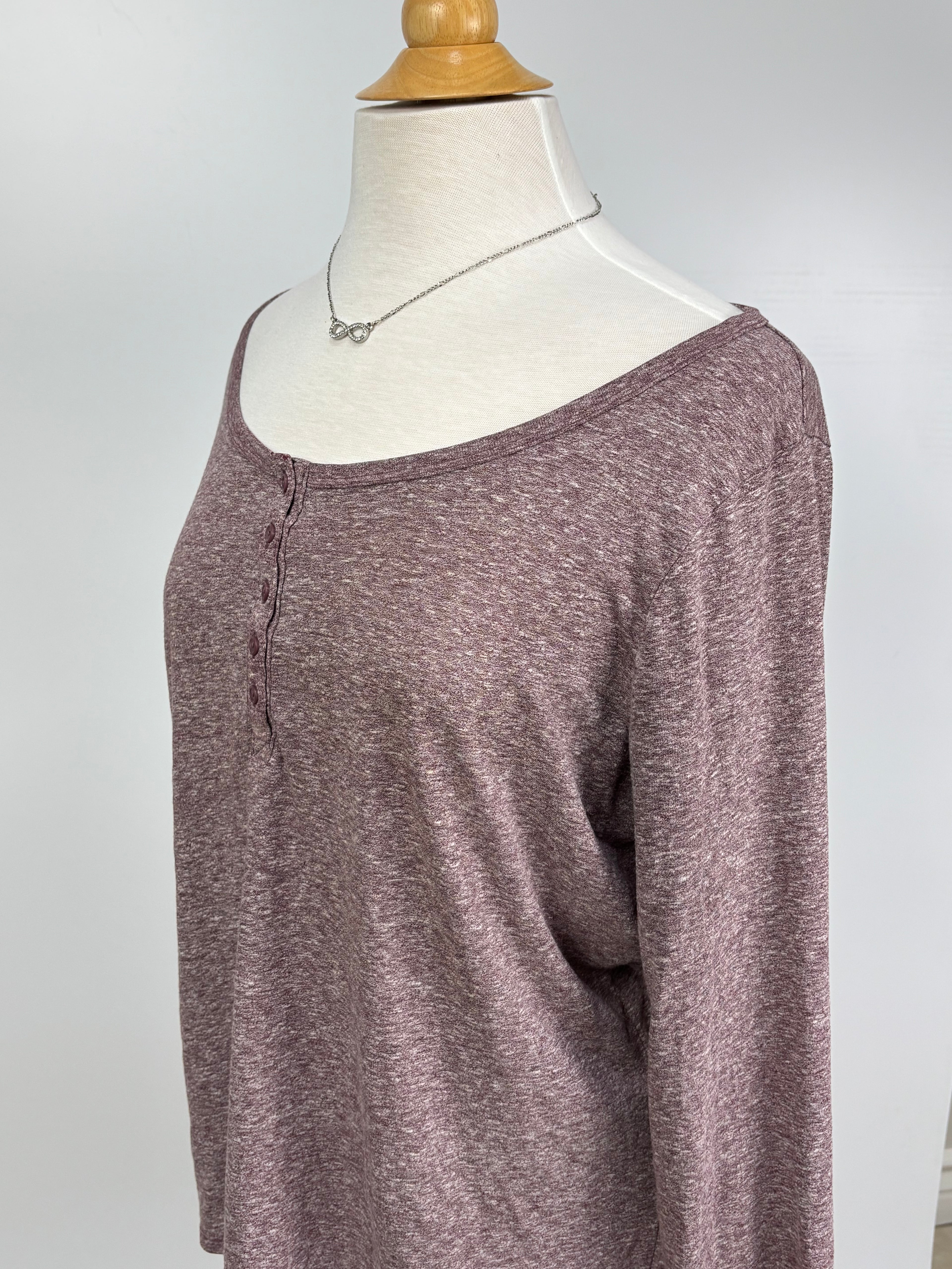 Purple Long Sleeve Henley Top – Size Large