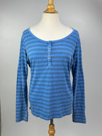 Blue Striped Long Sleeve Henley –  Size XL