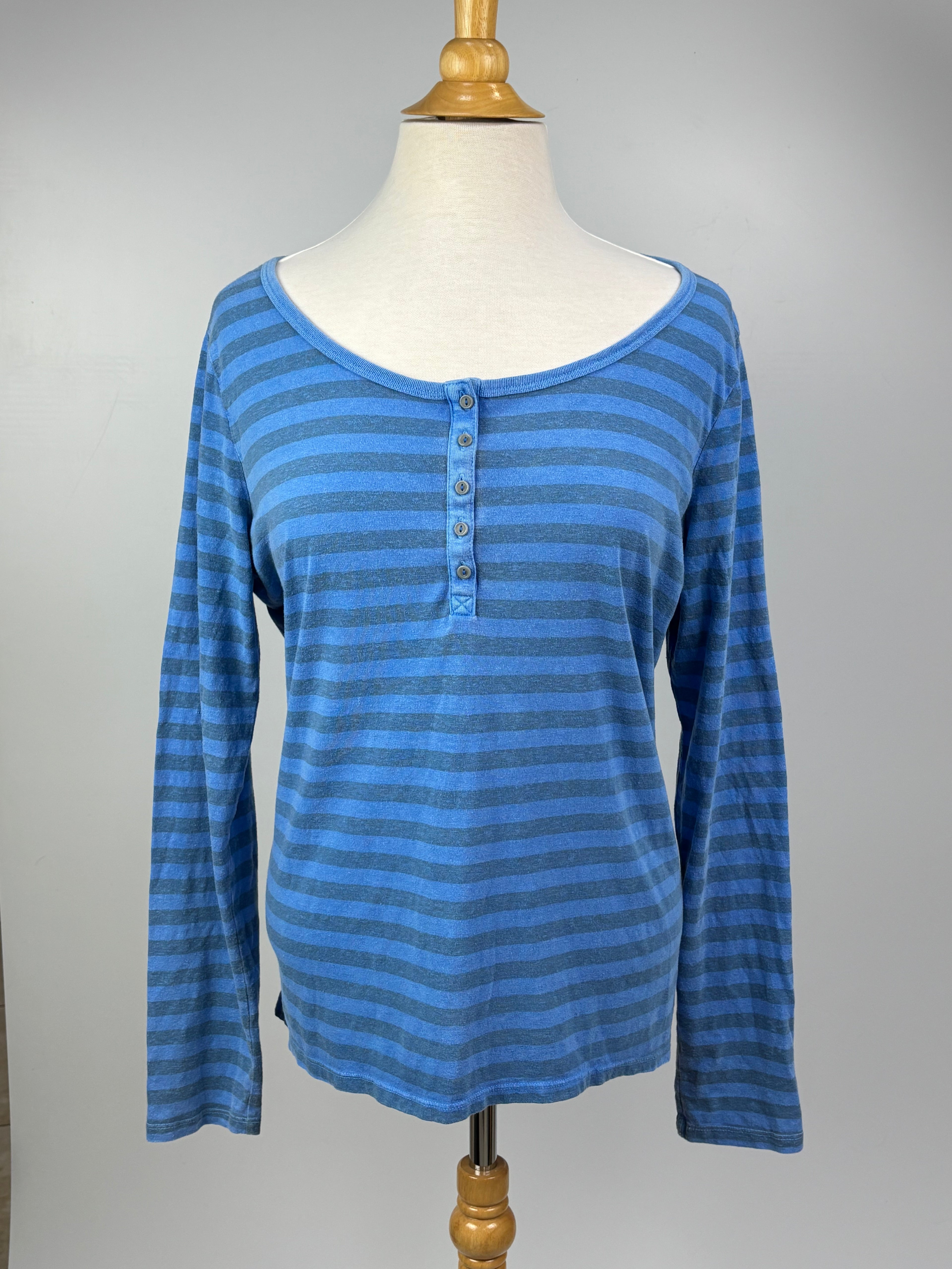 Blue Striped Long Sleeve Henley –  Size XL