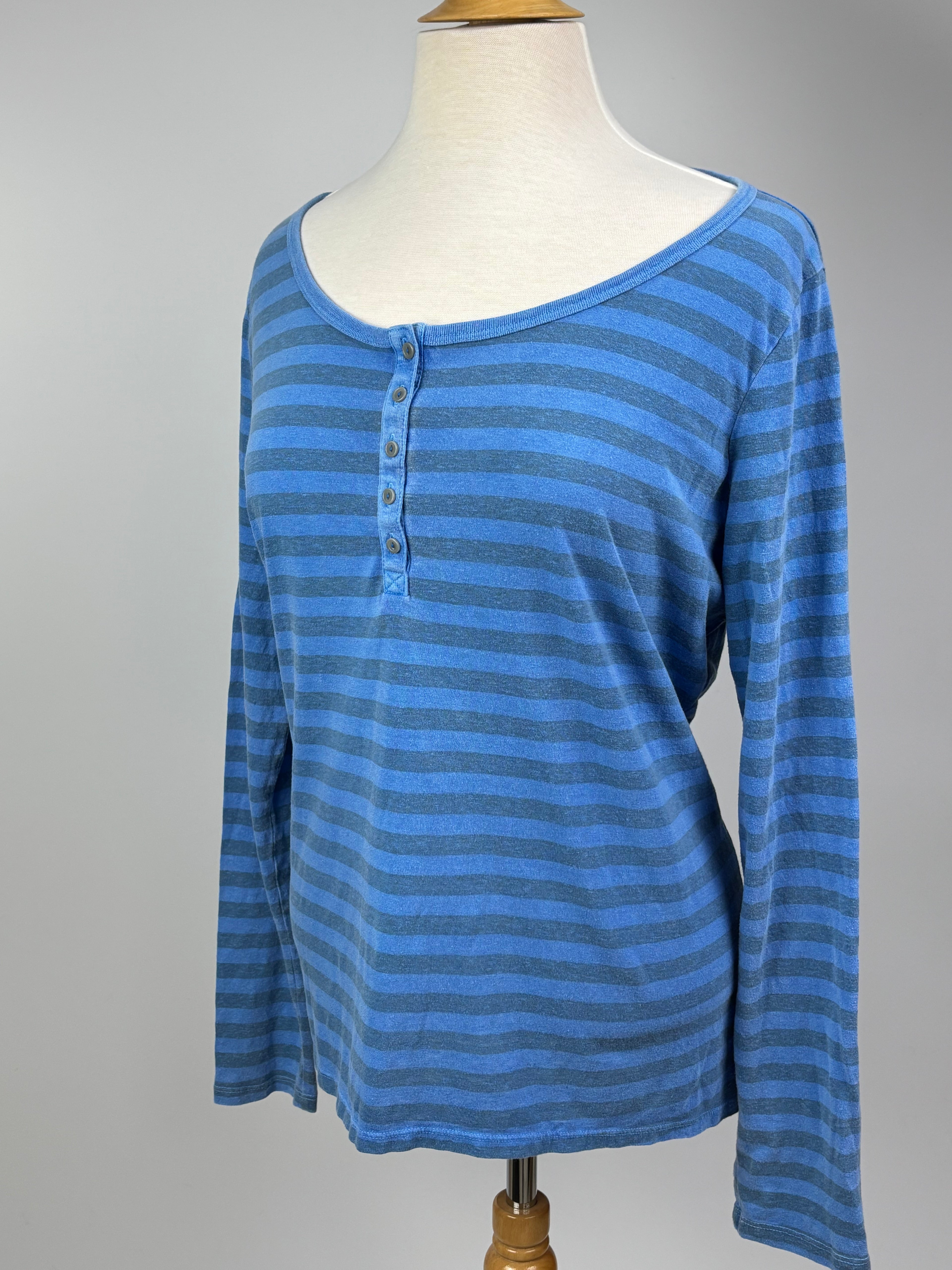 Blue Striped Long Sleeve Henley –  Size XL