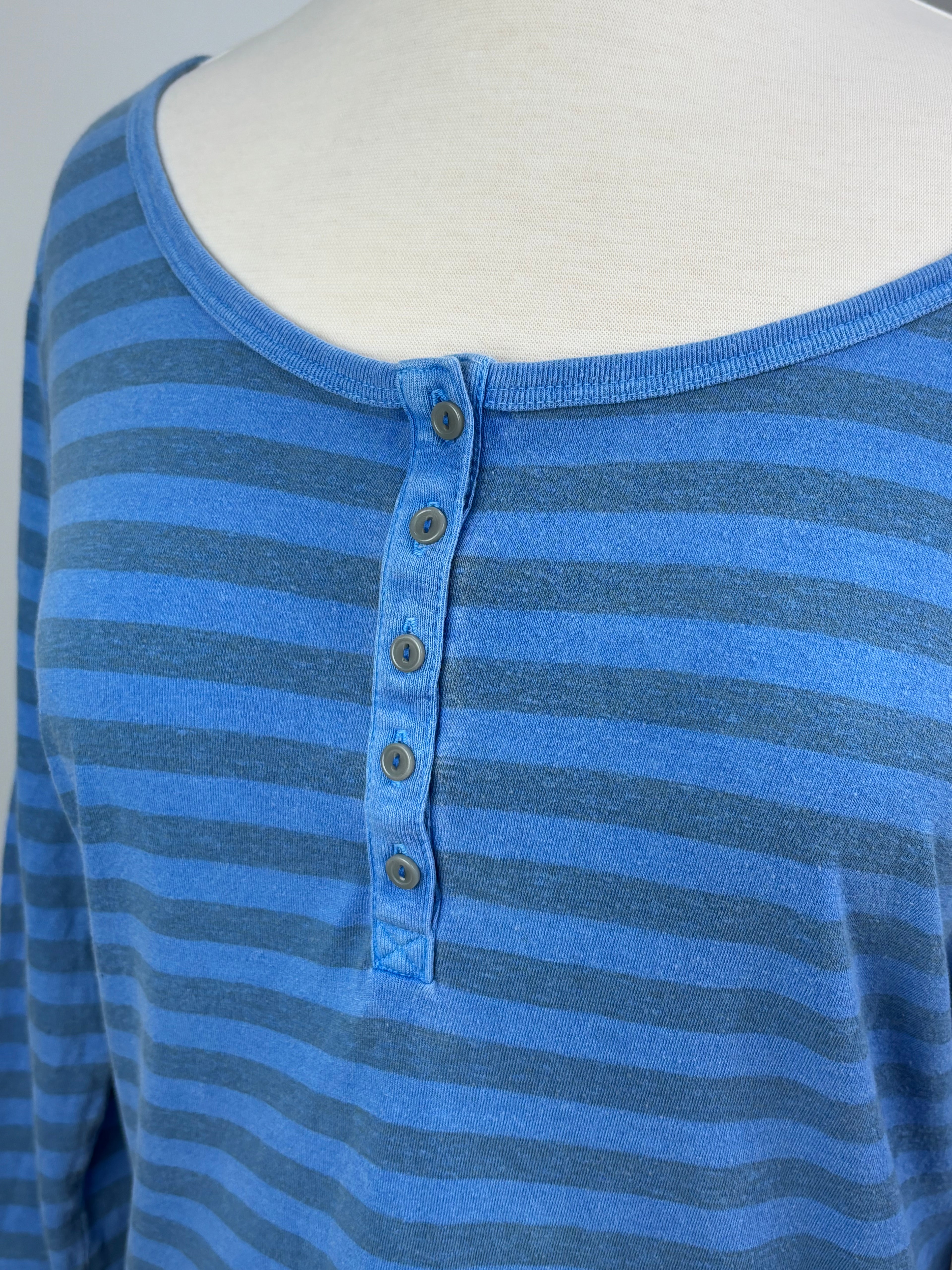 Blue Striped Long Sleeve Henley –  Size XL