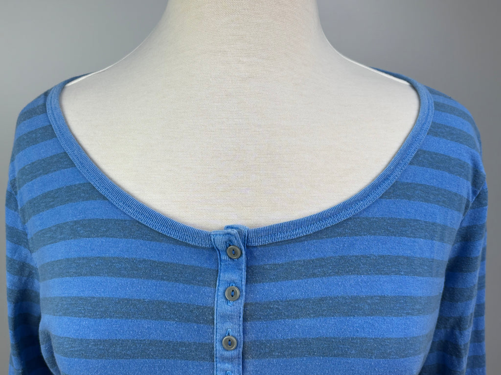 Blue Striped Long Sleeve Henley –  Size XL