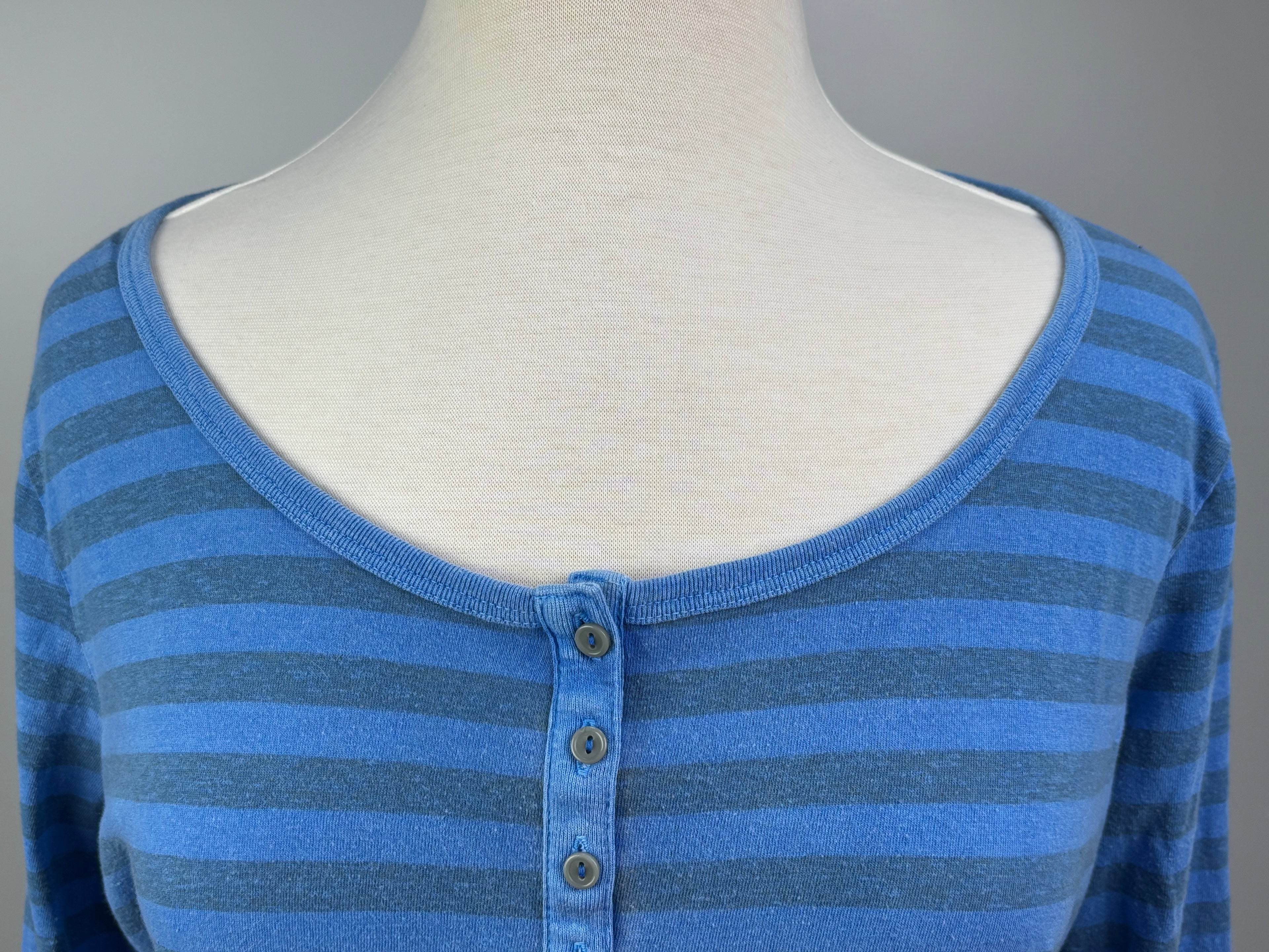 Blue Striped Long Sleeve Henley –  Size XL