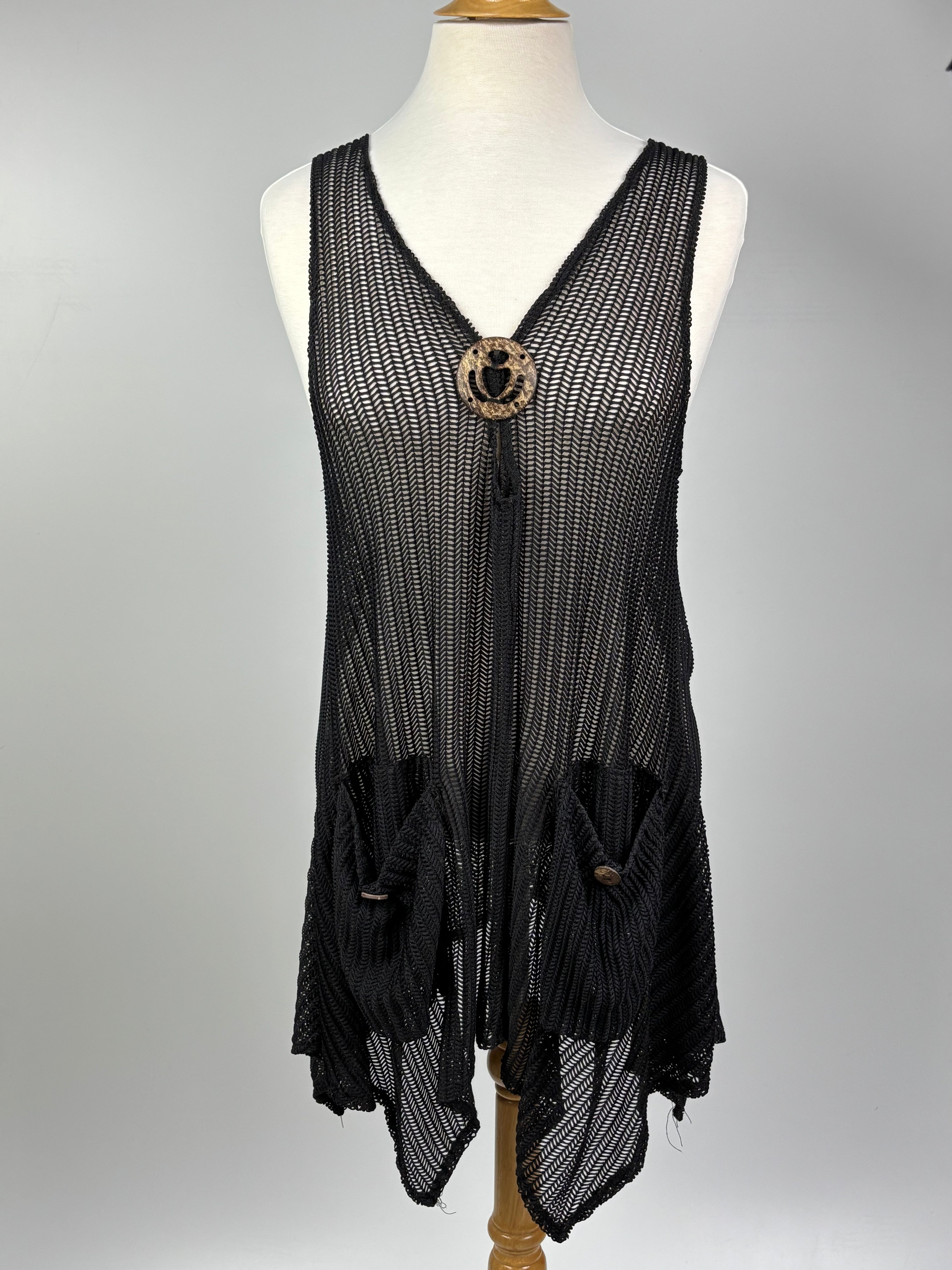 Black Open-Knit Swimsuit Cover-Up – Size L/XL