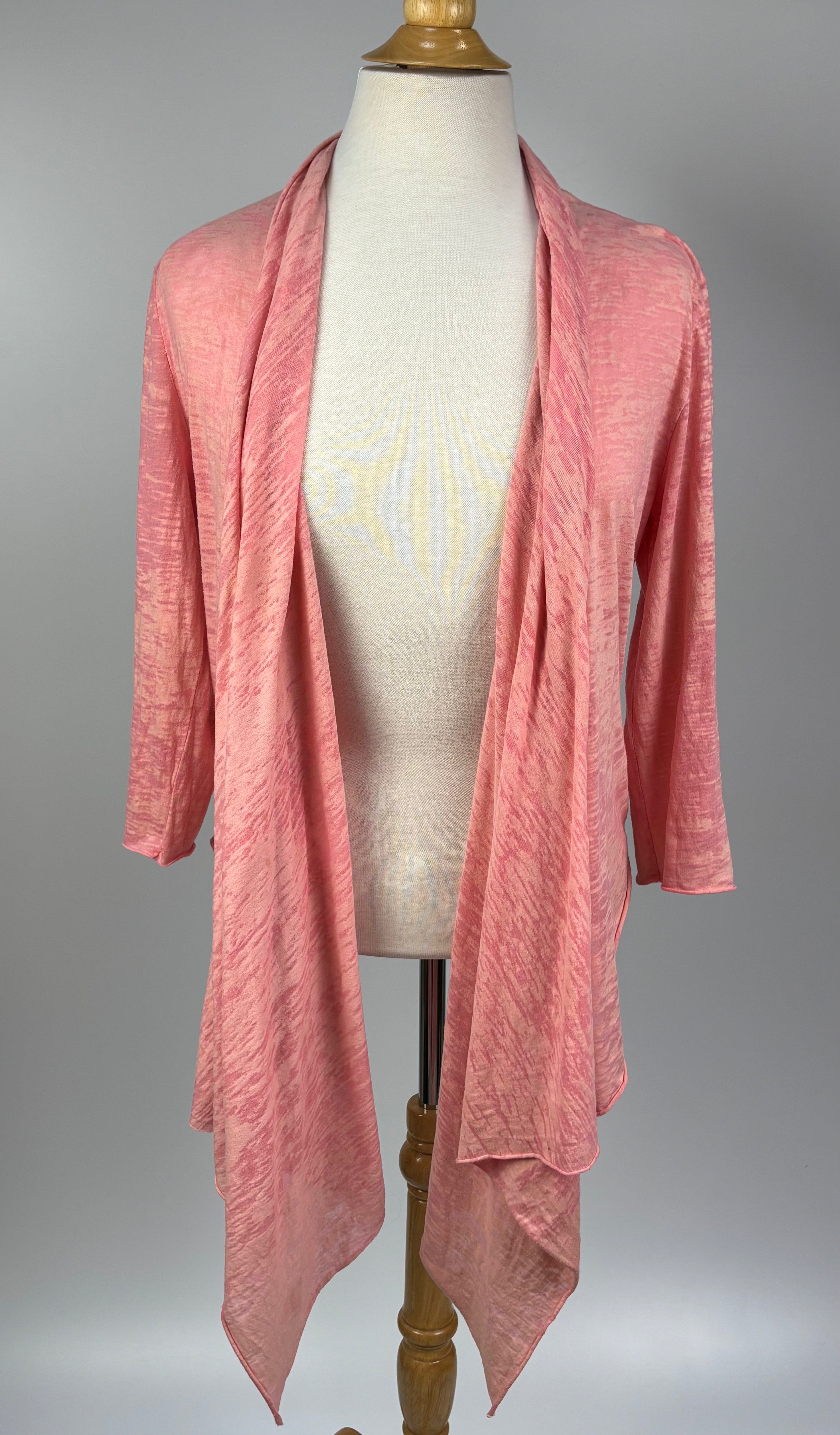 Draped Open-Front Pink Cardigan – Size Small