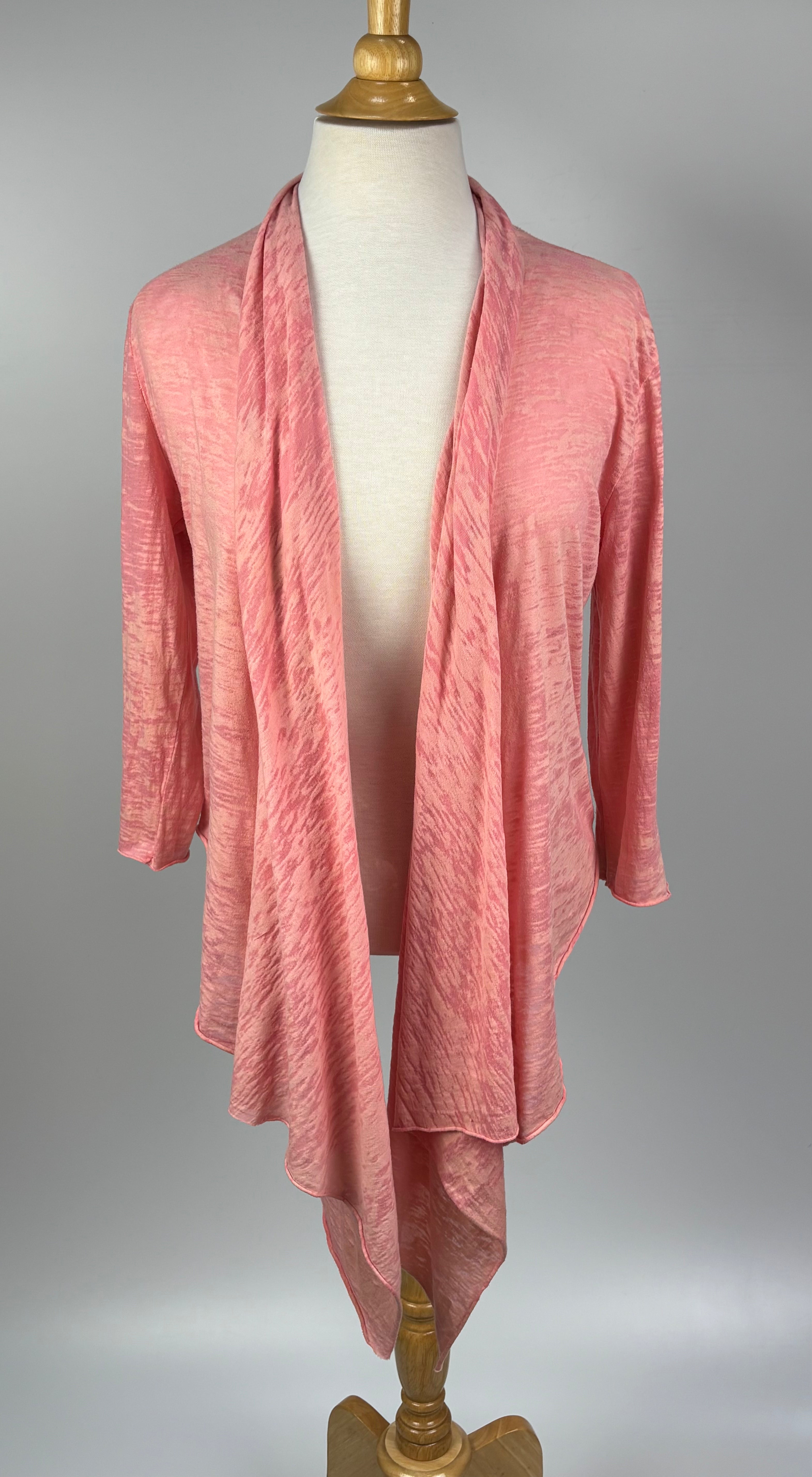 Draped Open-Front Pink Cardigan – Size Small