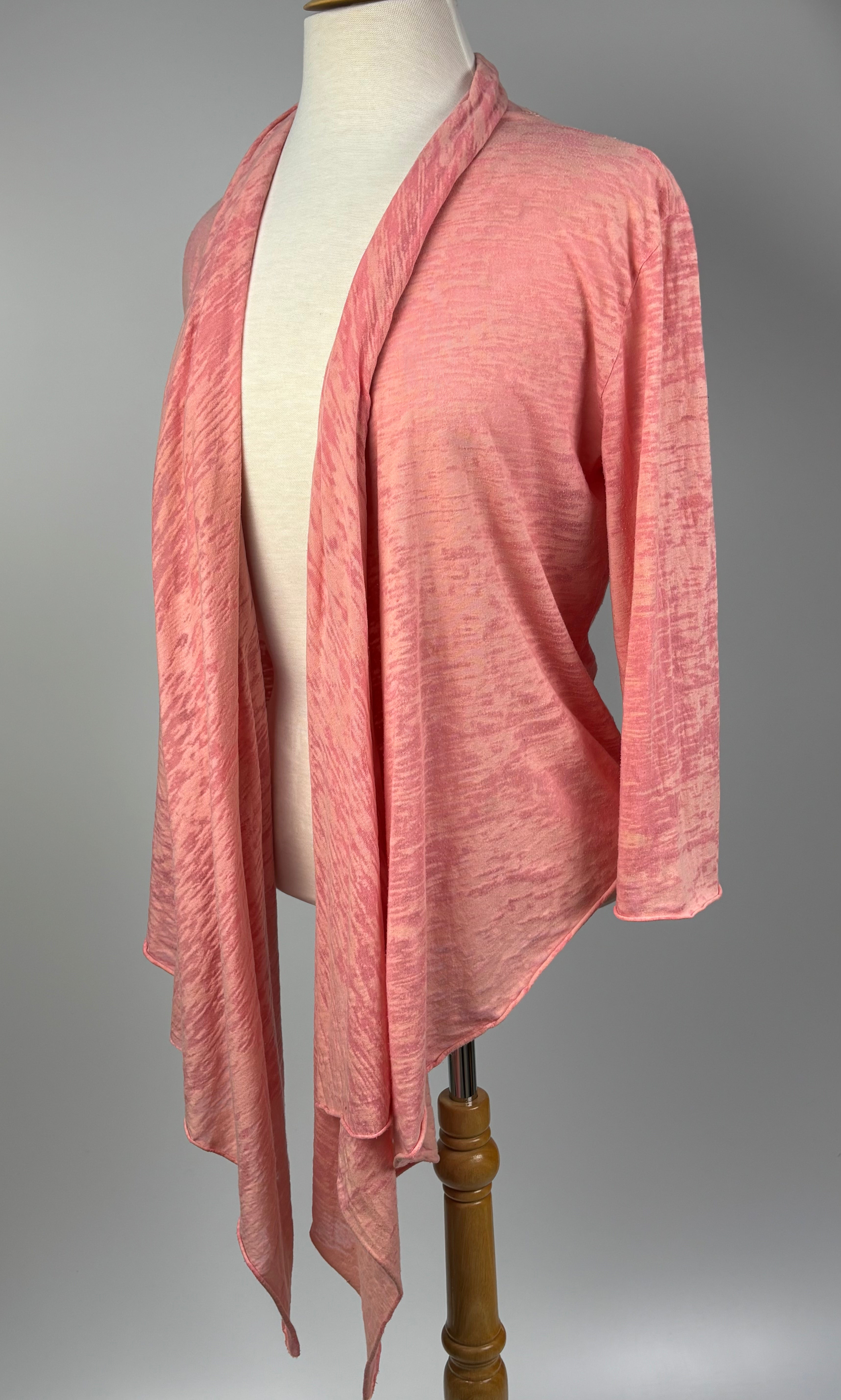 Draped Open-Front Pink Cardigan – Size Small