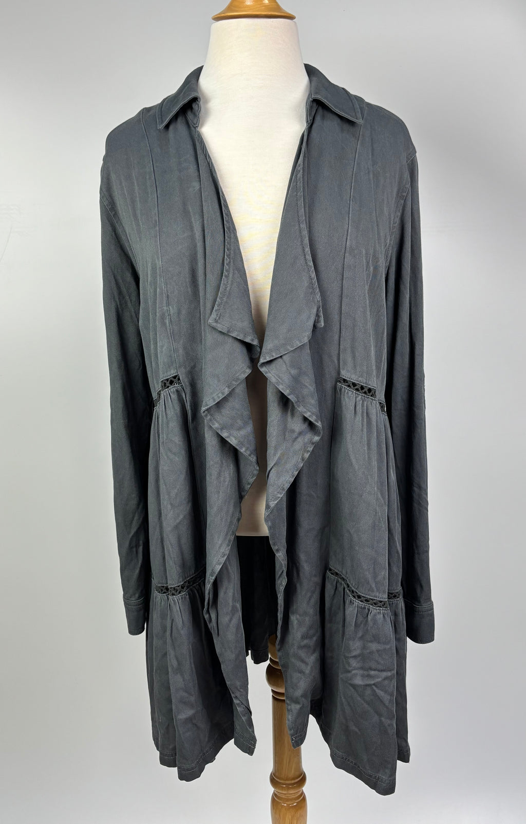 Draped Open-Front Cardigan with Roll-Up Sleeves – Size Large