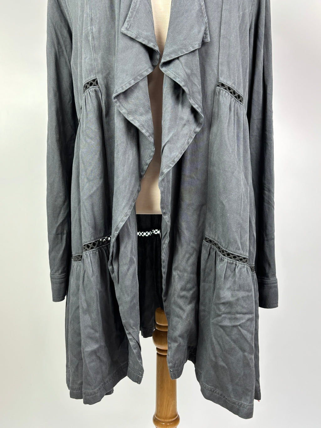 Draped Open-Front Cardigan with Roll-Up Sleeves – Size Large