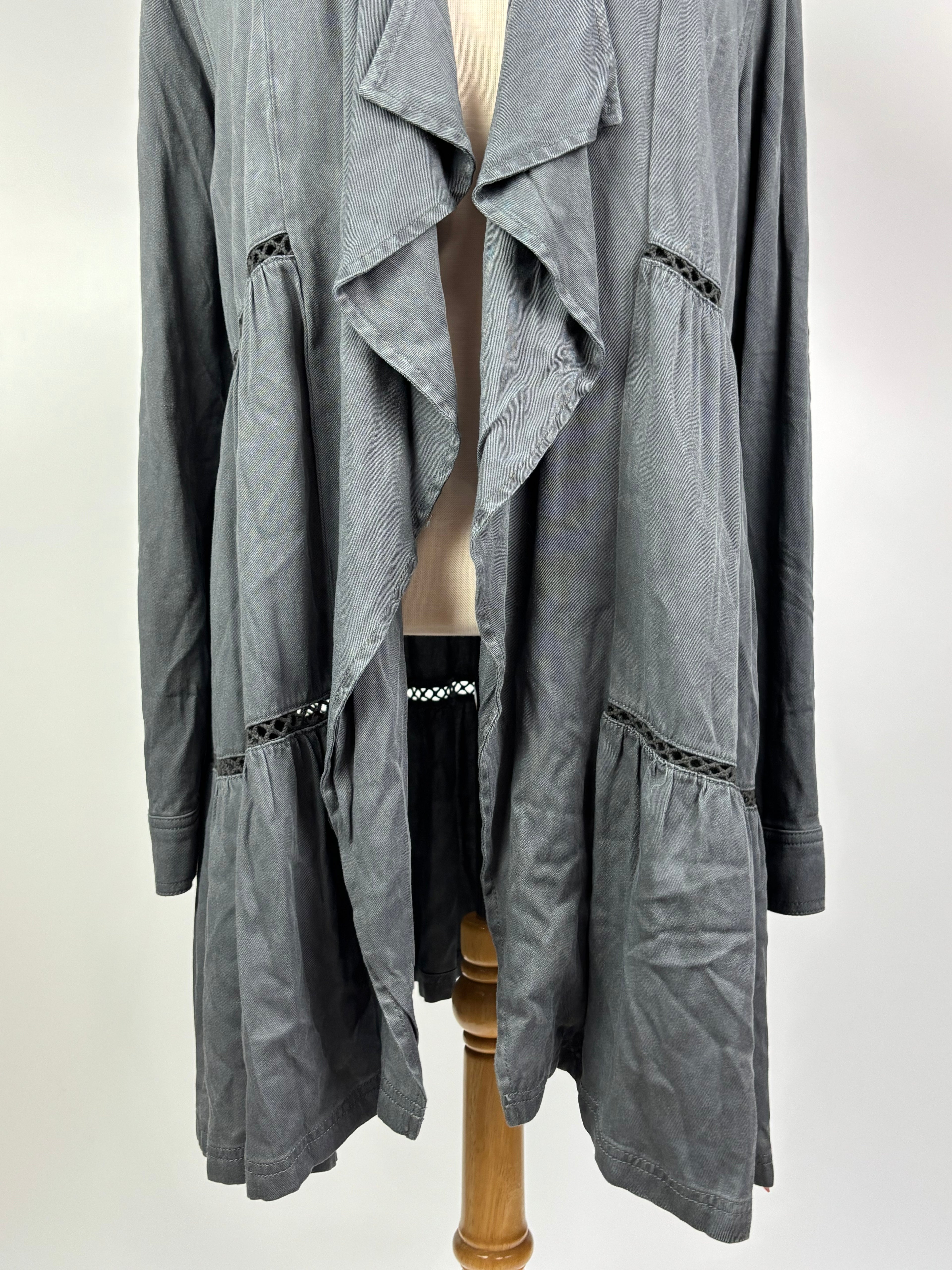 Draped Open-Front Cardigan with Roll-Up Sleeves – Size Large