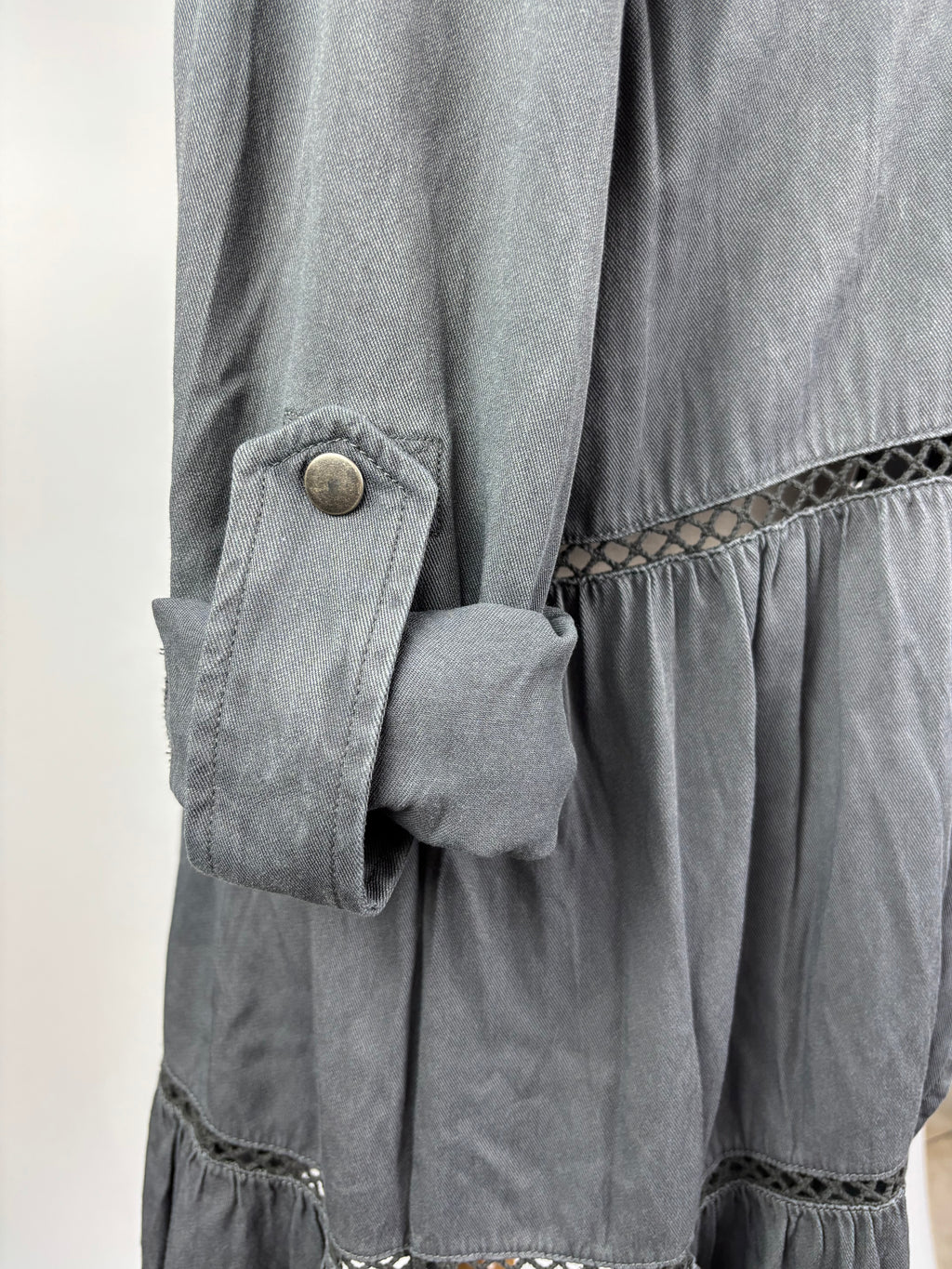 Draped Open-Front Cardigan with Roll-Up Sleeves – Size Large
