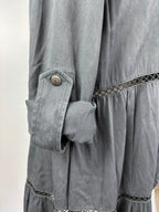 Draped Open-Front Cardigan with Roll-Up Sleeves – Size Large