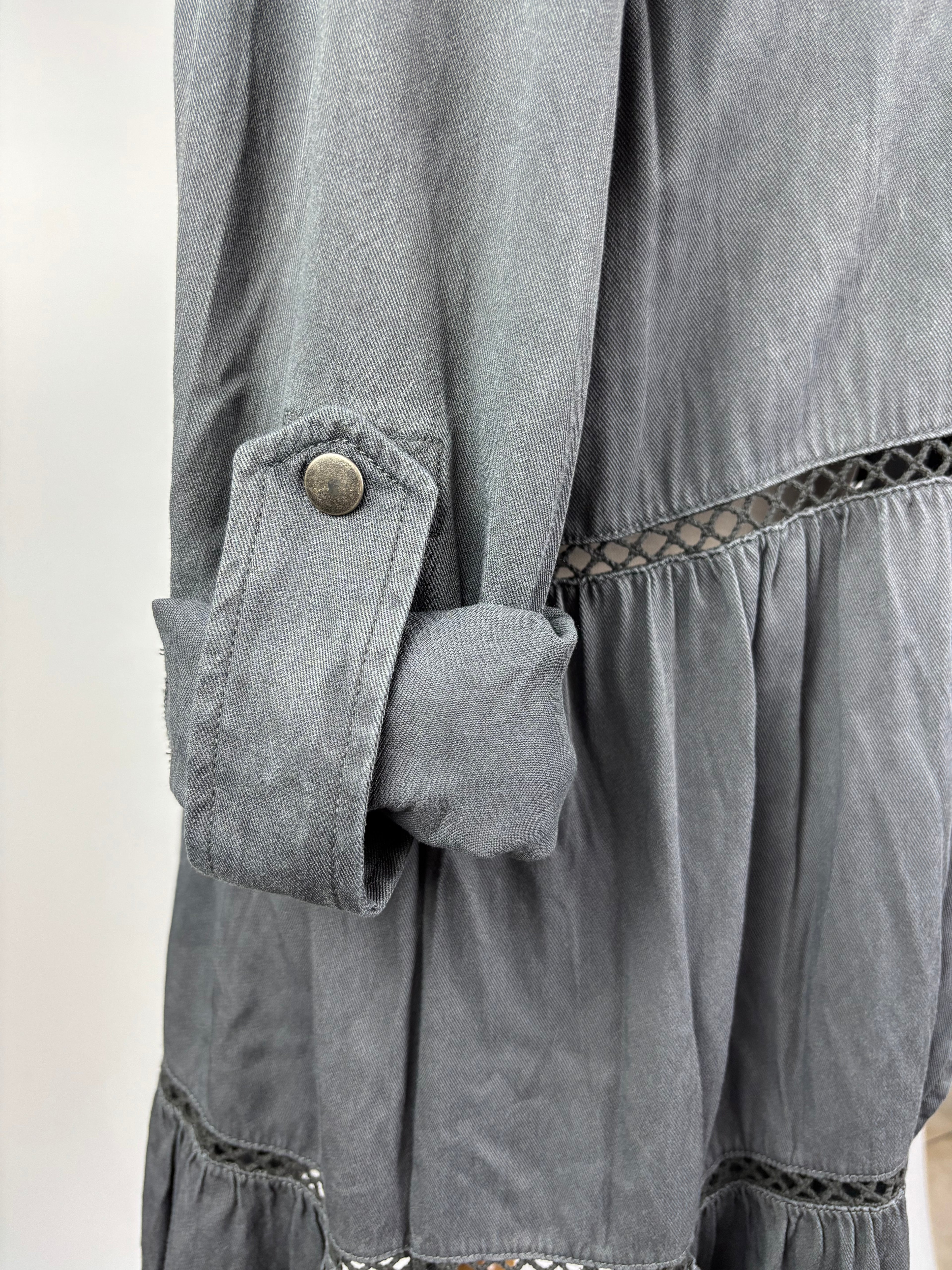 Draped Open-Front Cardigan with Roll-Up Sleeves – Size Large