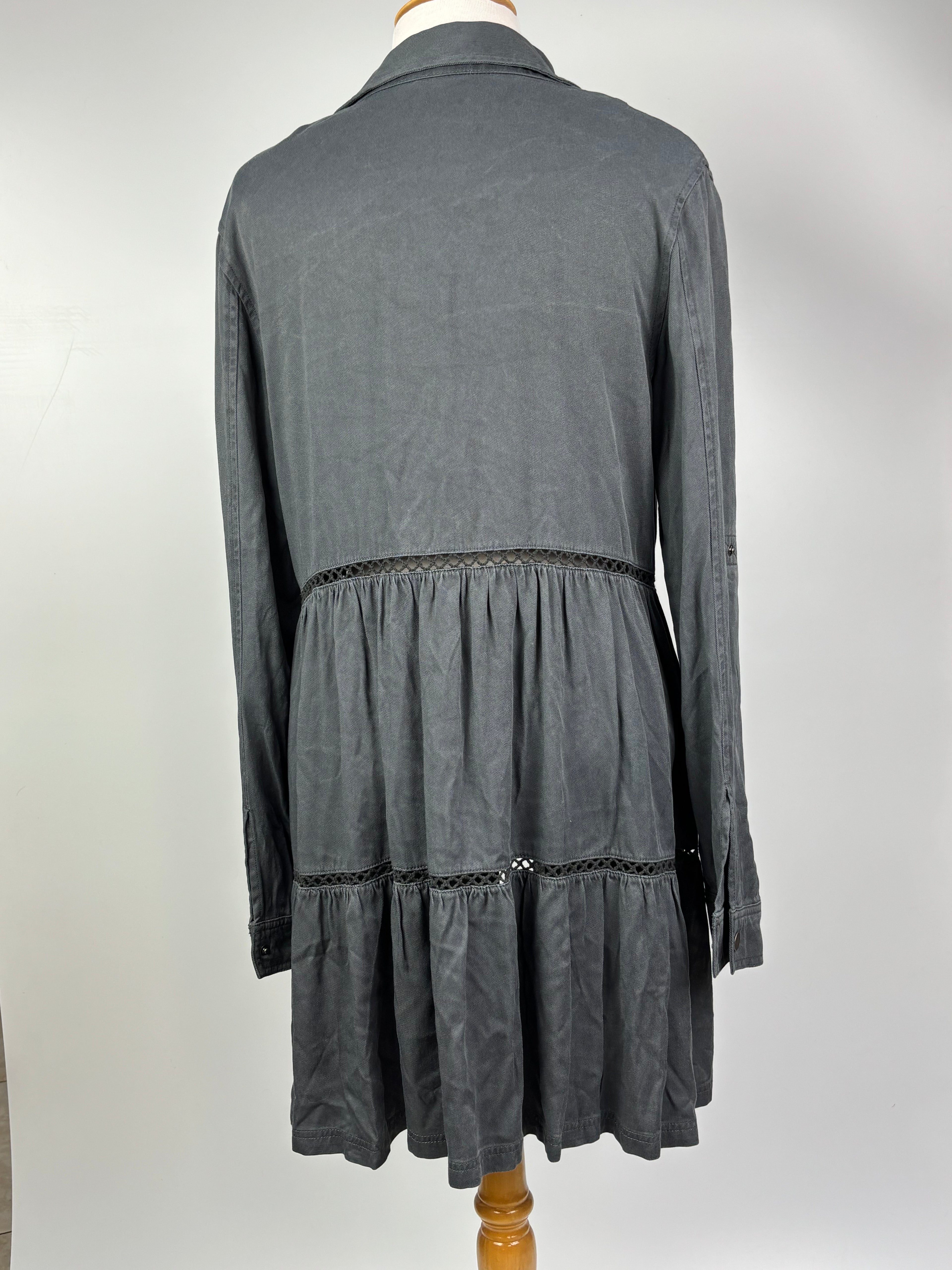 Draped Open-Front Cardigan with Roll-Up Sleeves – Size Large