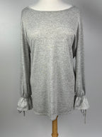 Coverstitched Gray Open-Sleeve Sweater – Size XL