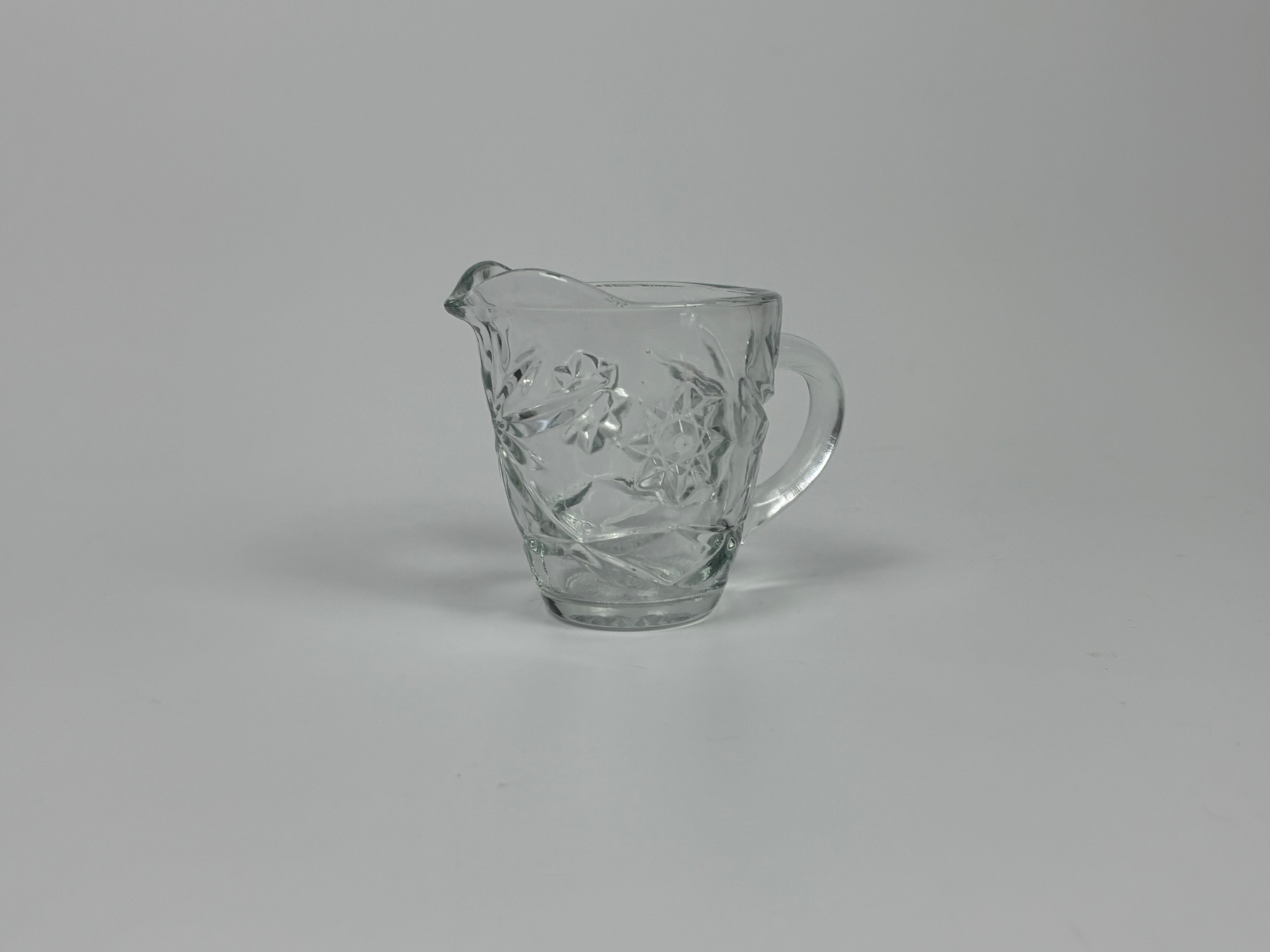 Vintage Pressed Glass Creamer – 4″ Tall, Floral Pattern