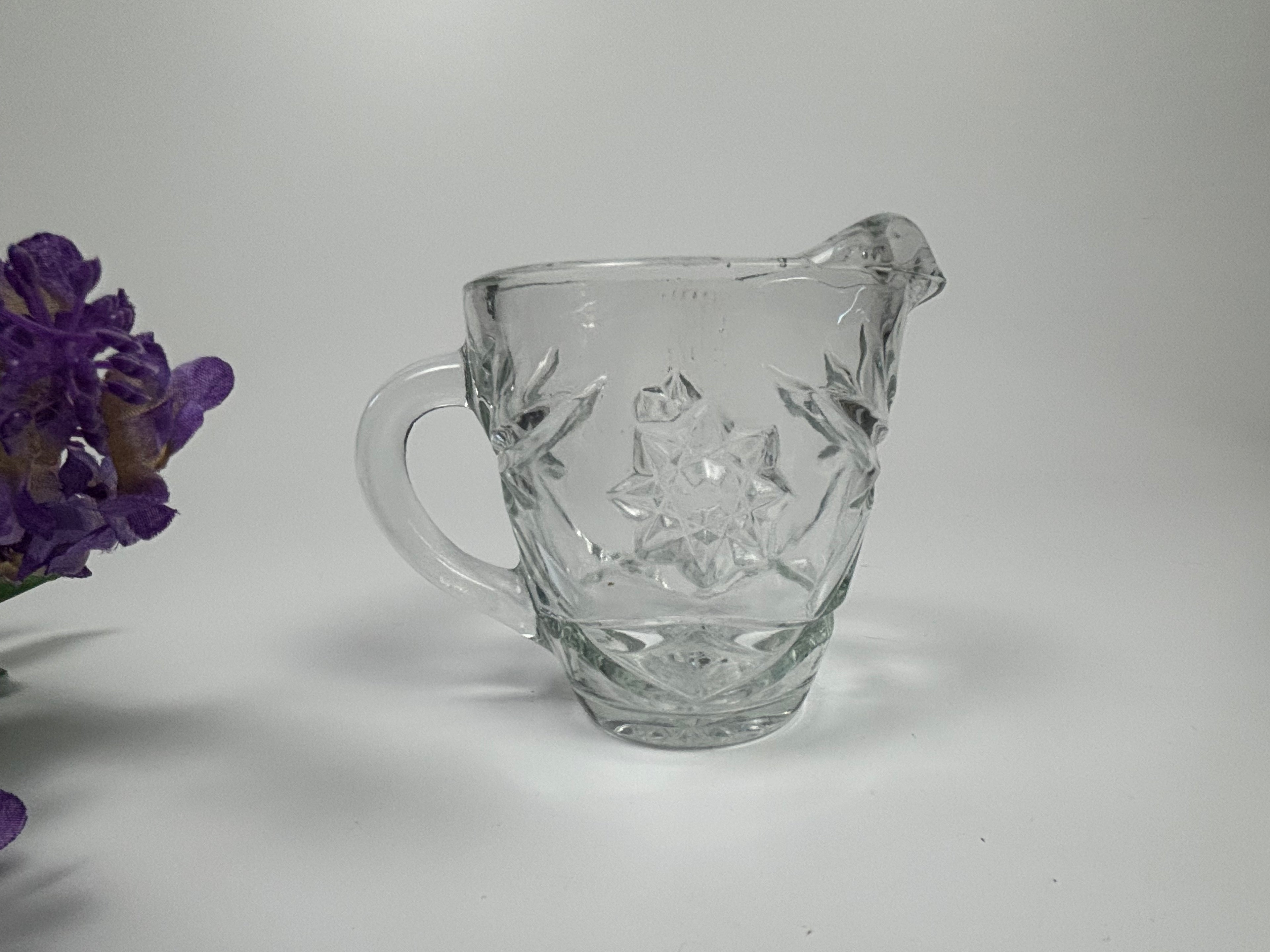 Vintage Pressed Glass Creamer – 4″ Tall, Floral Pattern