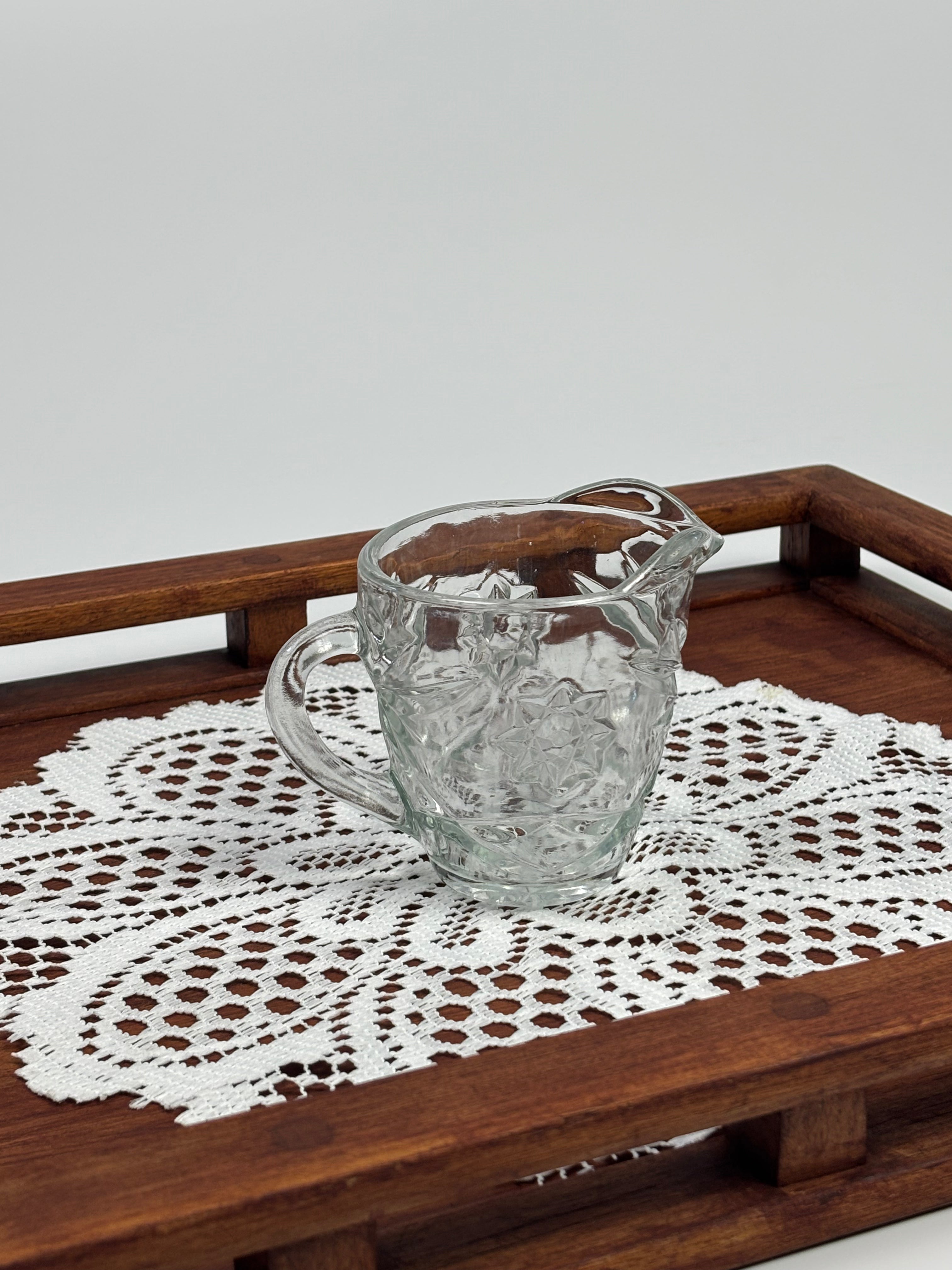 Vintage Pressed Glass Creamer – 4″ Tall, Floral Pattern