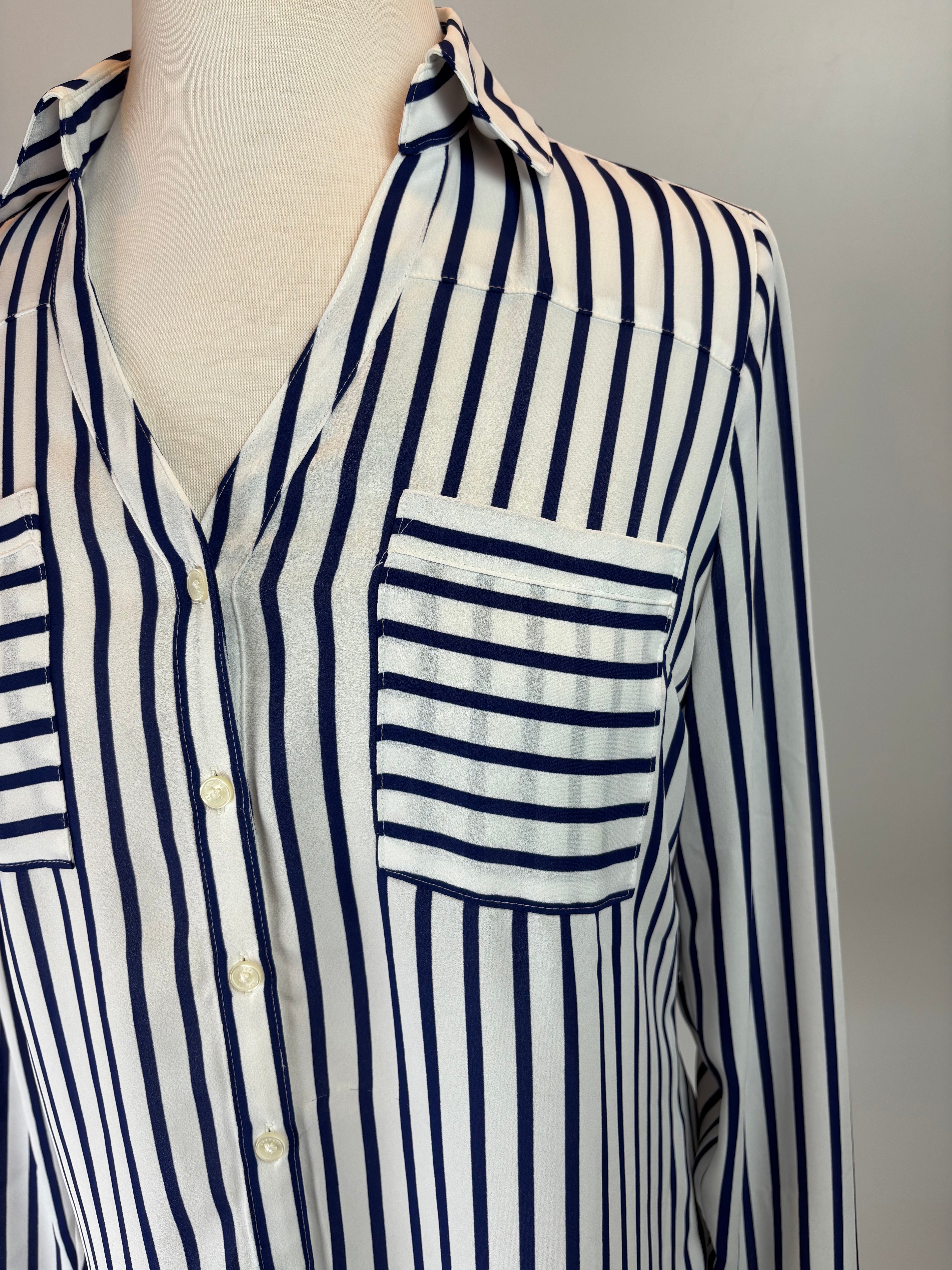 Blue & White Striped Button-Down Blouse — Express (Small Petite)