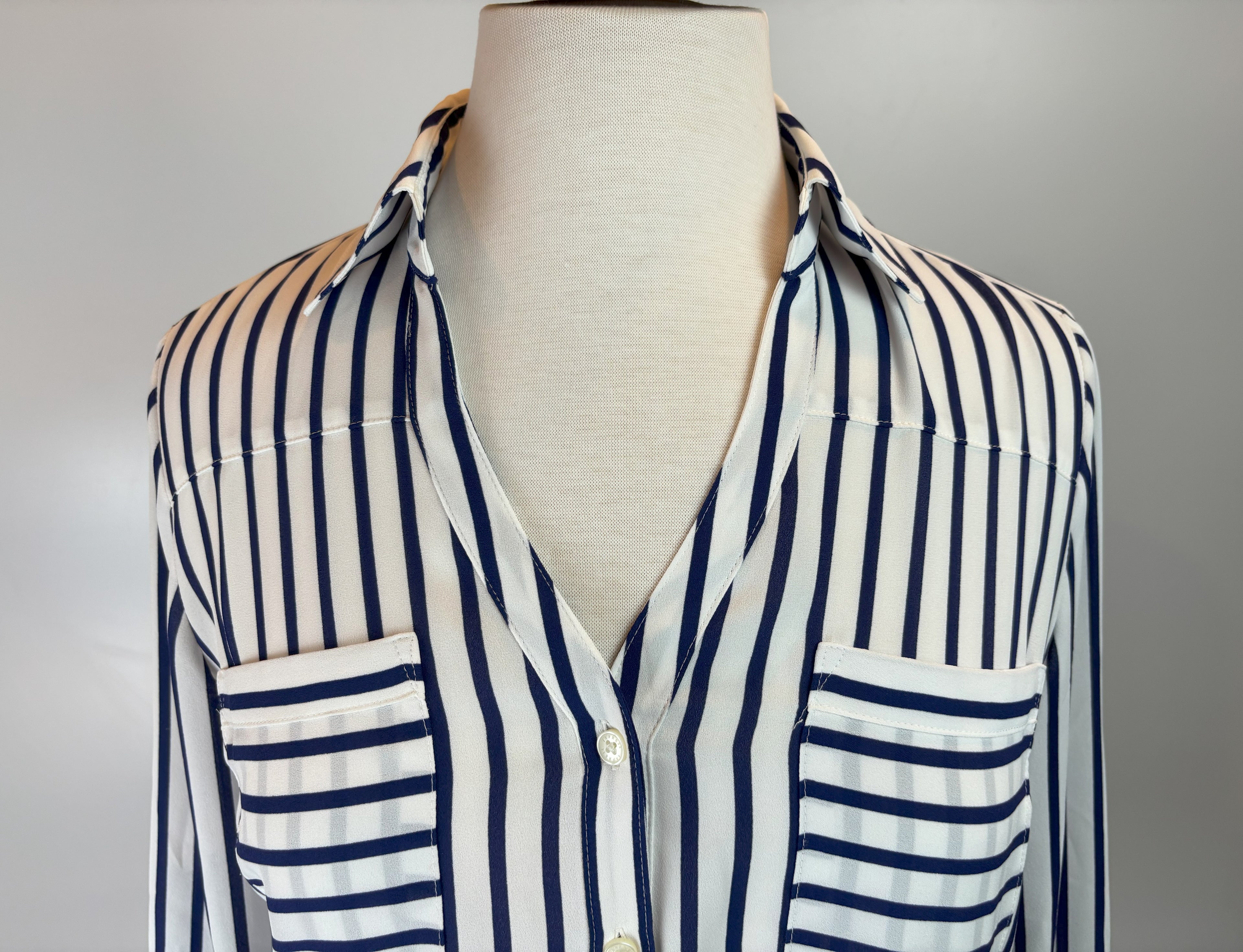 Blue & White Striped Button-Down Blouse — Express (Small Petite)