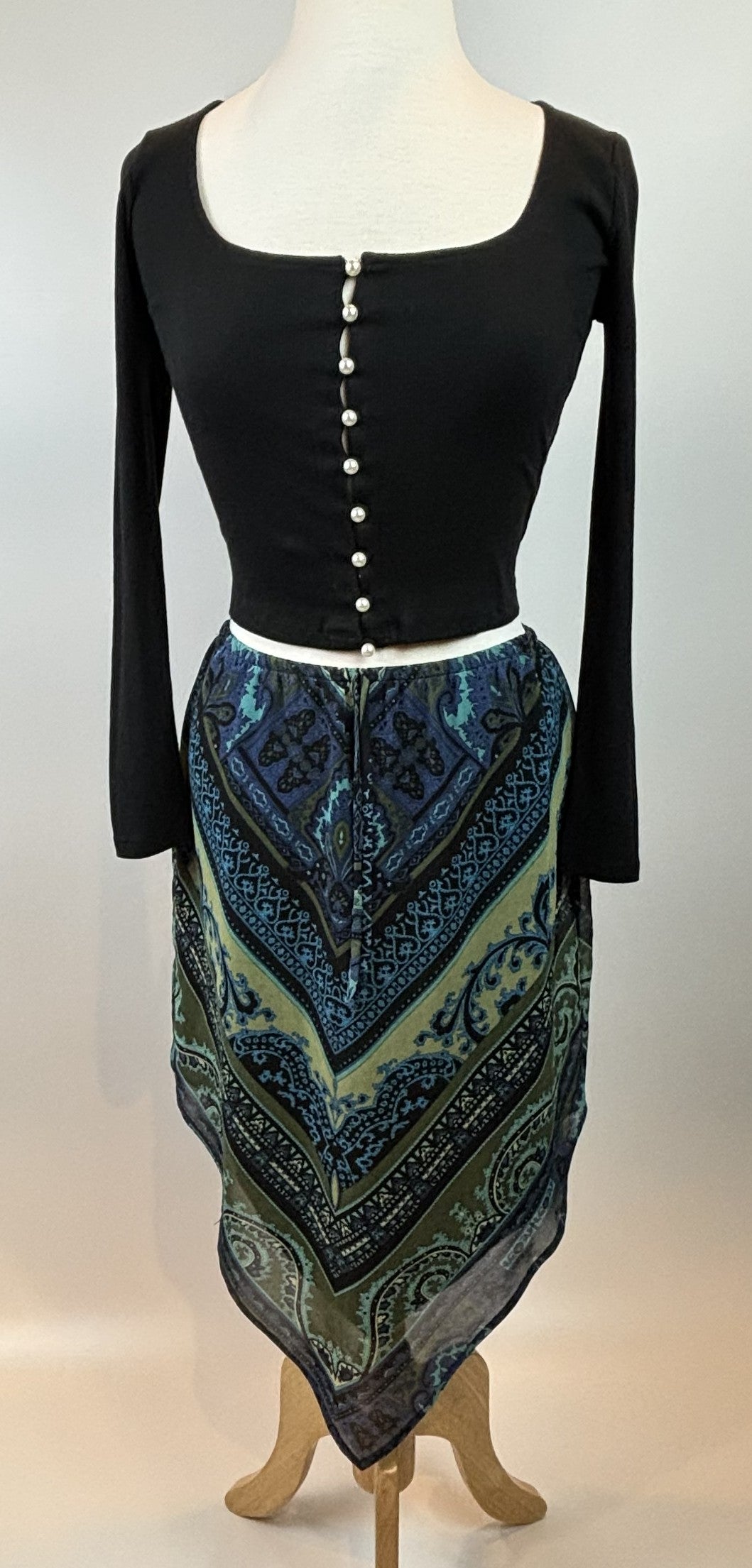 Vintage-Inspired Paisley Handkerchief Skirt - Small