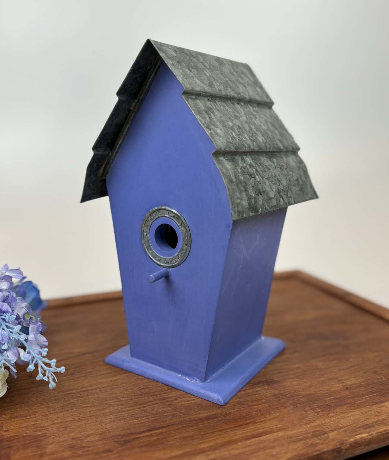 Hand-Painted Purple Wooden Birdhouse