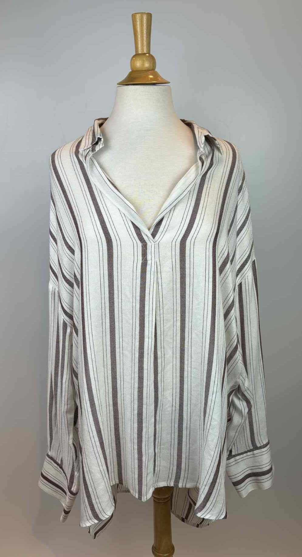 Perch by Blu-Pepper Striped Button-Front Blouse – 2XL